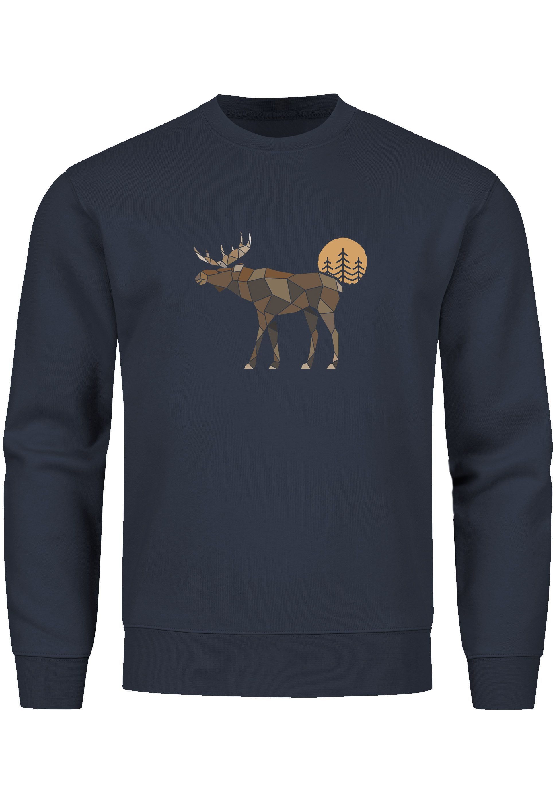 Sweatshirt Sweatshirt Herren mit Aufdruck Polygon Elch Outdoor Motive Wandern