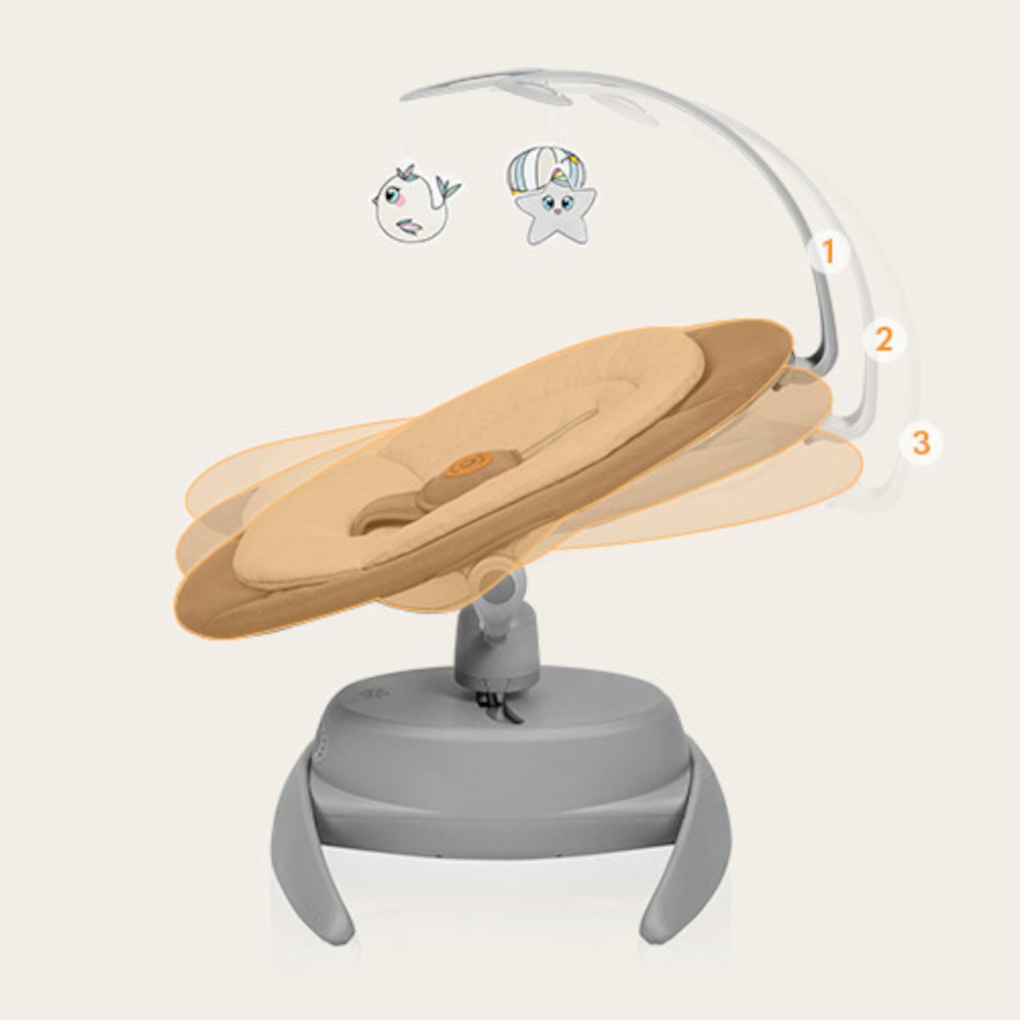 lionelo Babywippe MELL, 0-9 Jahren/360°/Bluetooth/Fernsteuerung/12 Melodien+Kissen