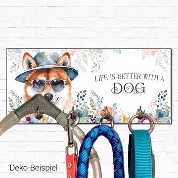 Cadouri Wandgarderobe SHIBA INU Design-Hundegarderobe für Hundezubehör (Garderobe mit 4 Haken), MDF, mit abgeschrägten Ecken, handgefertigt, für Hundebesitzer