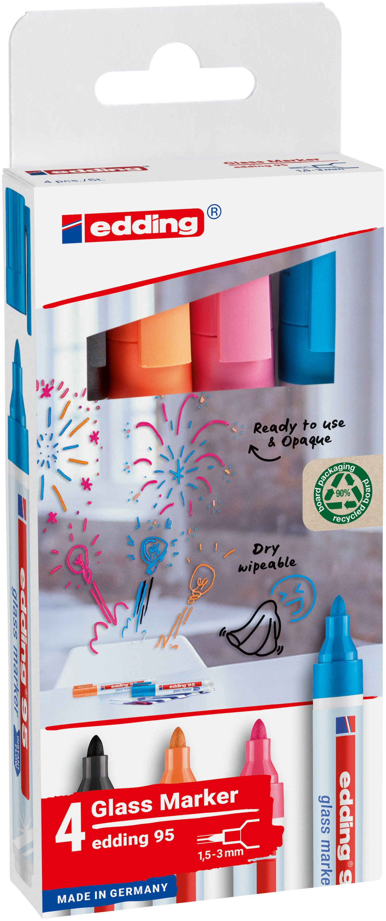 Marker edding 95 Glasmarker sortiert 4St Set