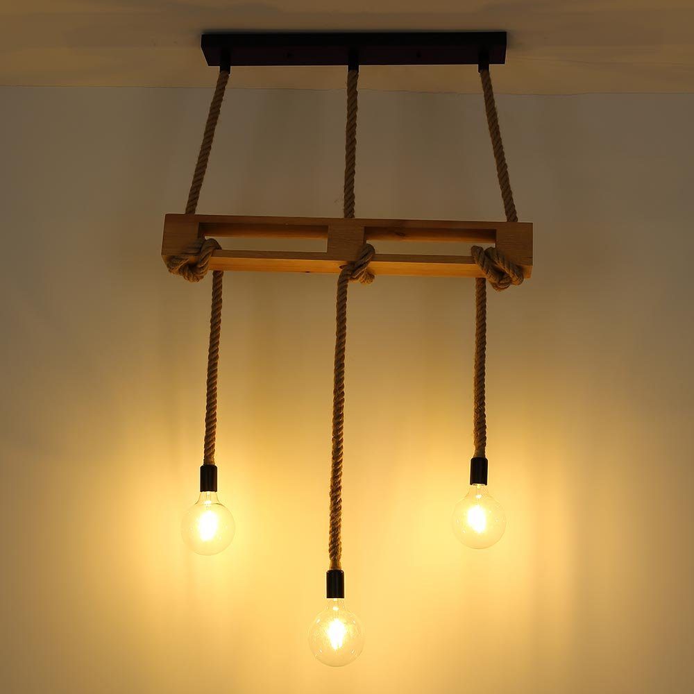 etc-shop Hängeleuchte, Leuchtmittel nicht mit inklusive, Esstischlampe Hängeleuchte Vintage Pendellampe Holz Holzlampe