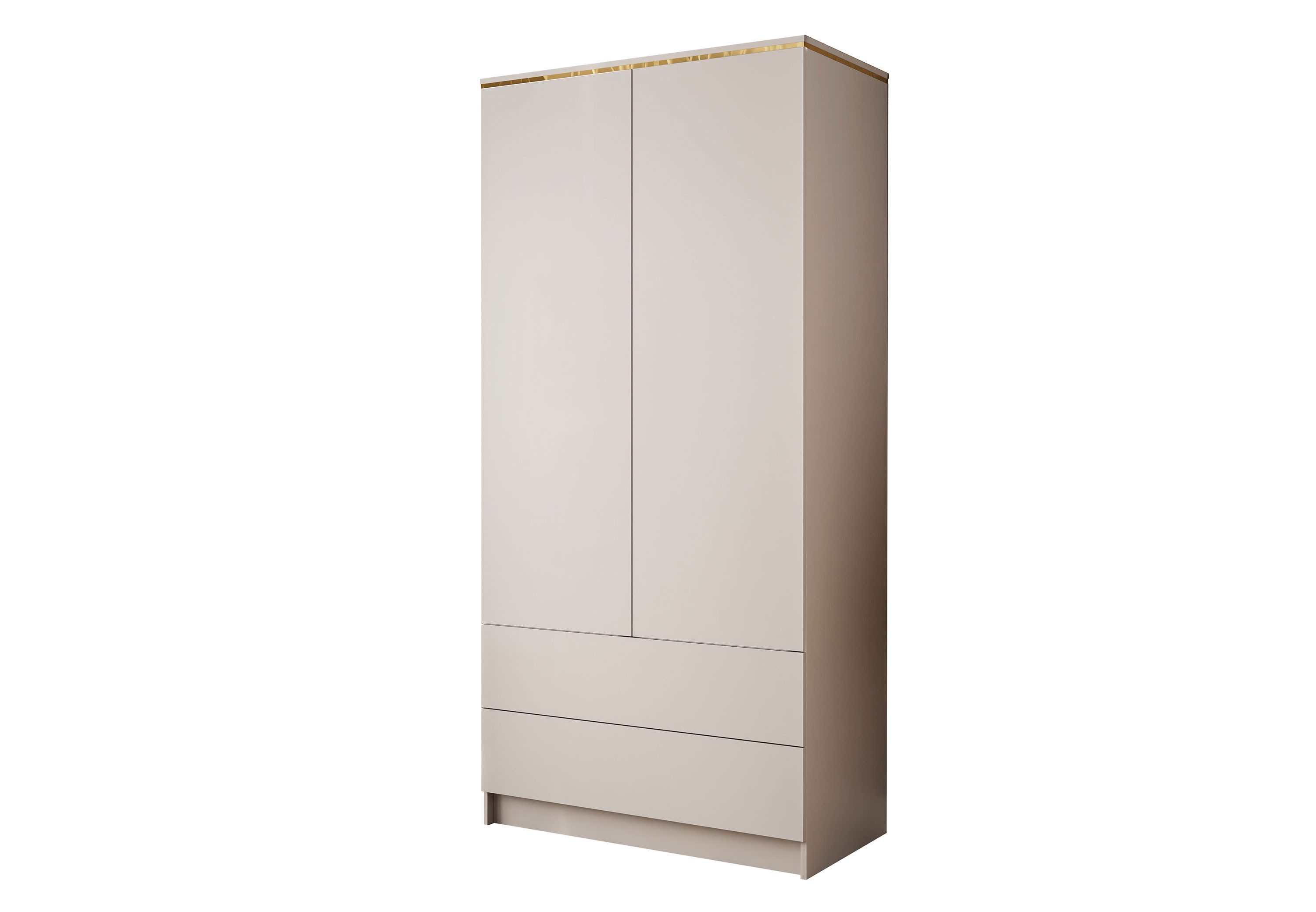 Lookway Kleiderschrank AURORA KASCHMIR 2D2S Drehtürenschrank mit Schubladen (Kleiderschrank mit stilvoller Umrandung in Goldoptik) 100x210x57