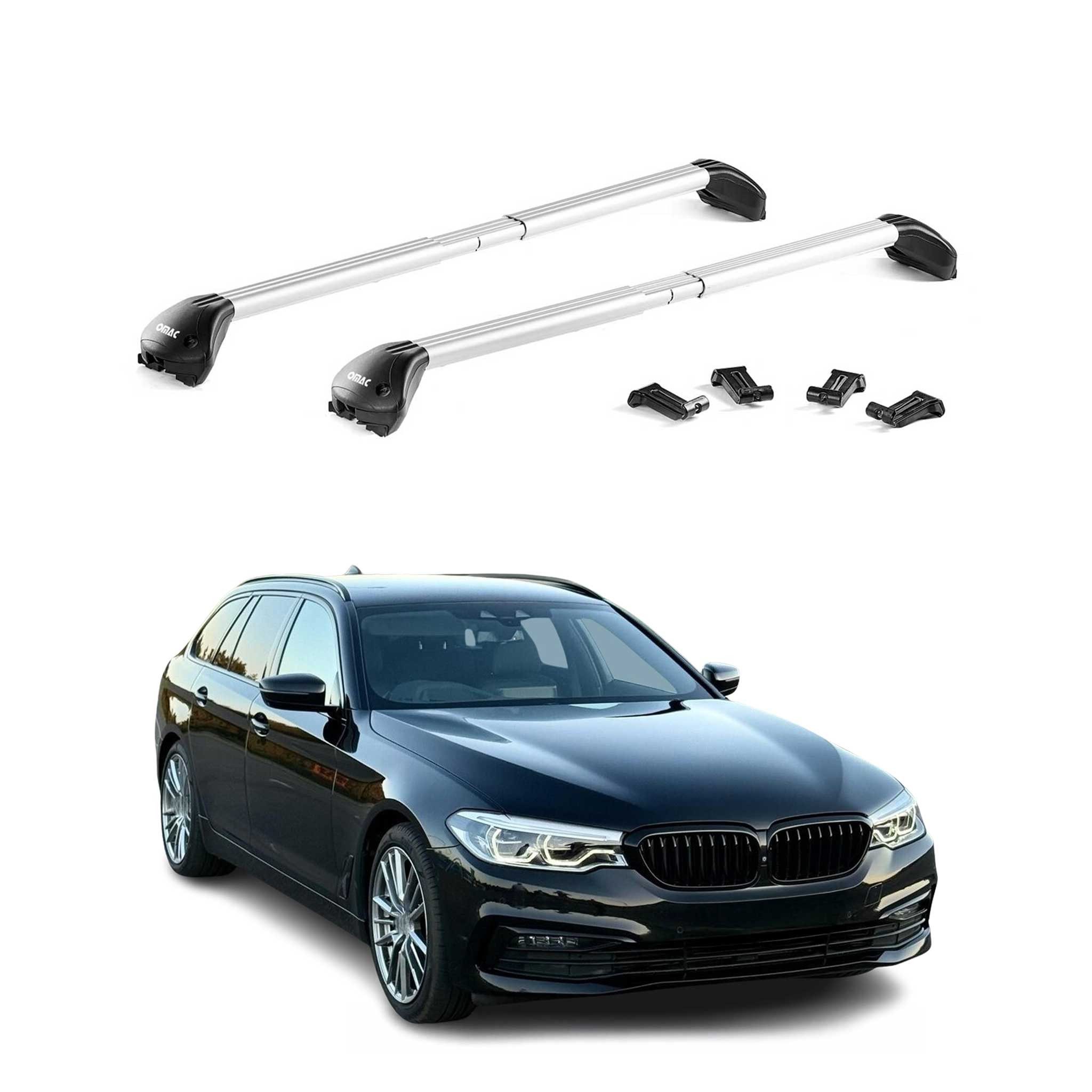 OMAC Dachträger Relingträger für BMW 5er Touring G31 2017-2025 Alu Silber 2 tlg ABE (2-St), Wasserbeständig,Abnehmbar,Multifunktional,Leichtgewichtig