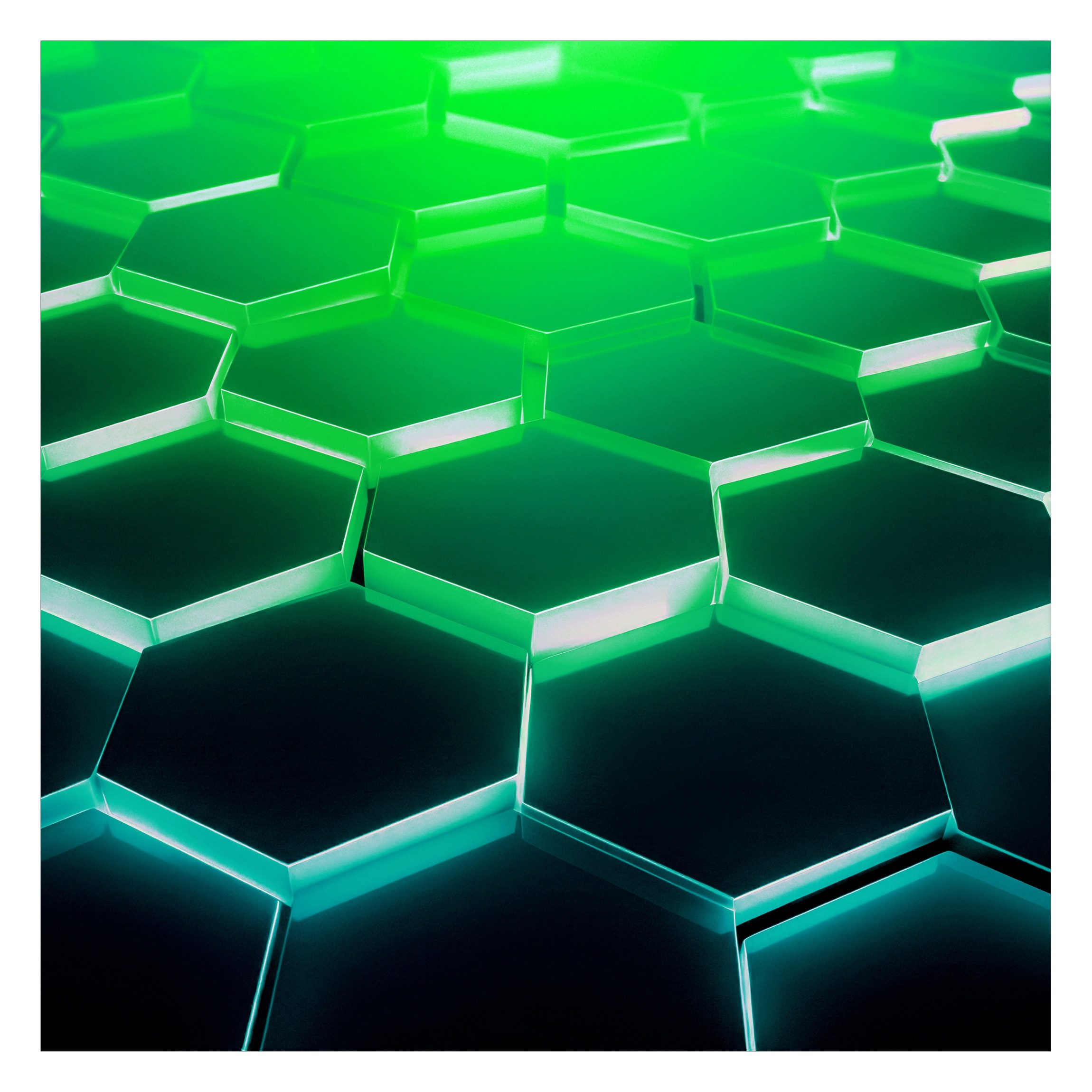Bilderdepot24 3D-Tapete Hexagone Neonlicht Grün Türkis 3D-Effekt, Glatt, Matt, (Vliestapete inkl. Kleister oder selbstklebend), Jugendzimmer Gaming Zimmer Tapete Wohnzimmer Vliestapete Wandtapete