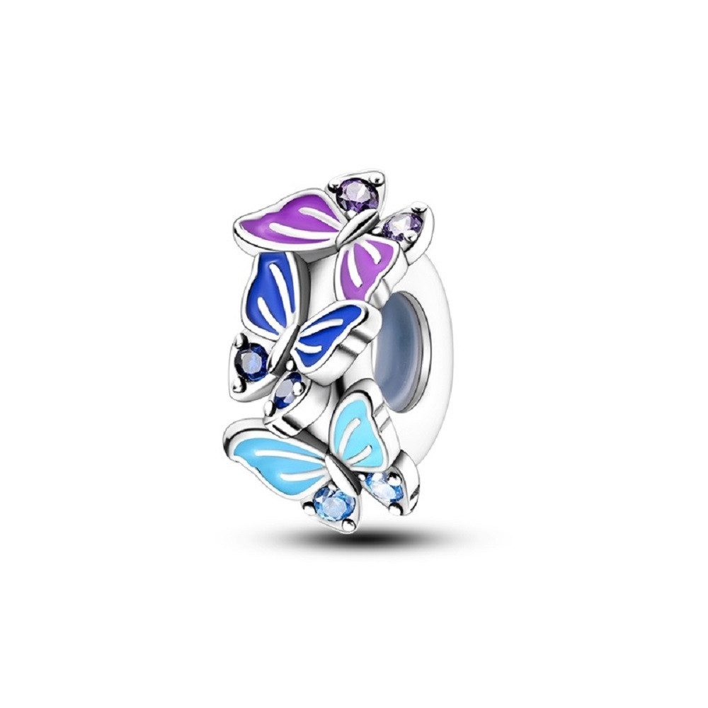 PANDACHARMS Bead Bunte Schmetterlinge Zwischenelement Stopper Charm, Silber, Zirkonia