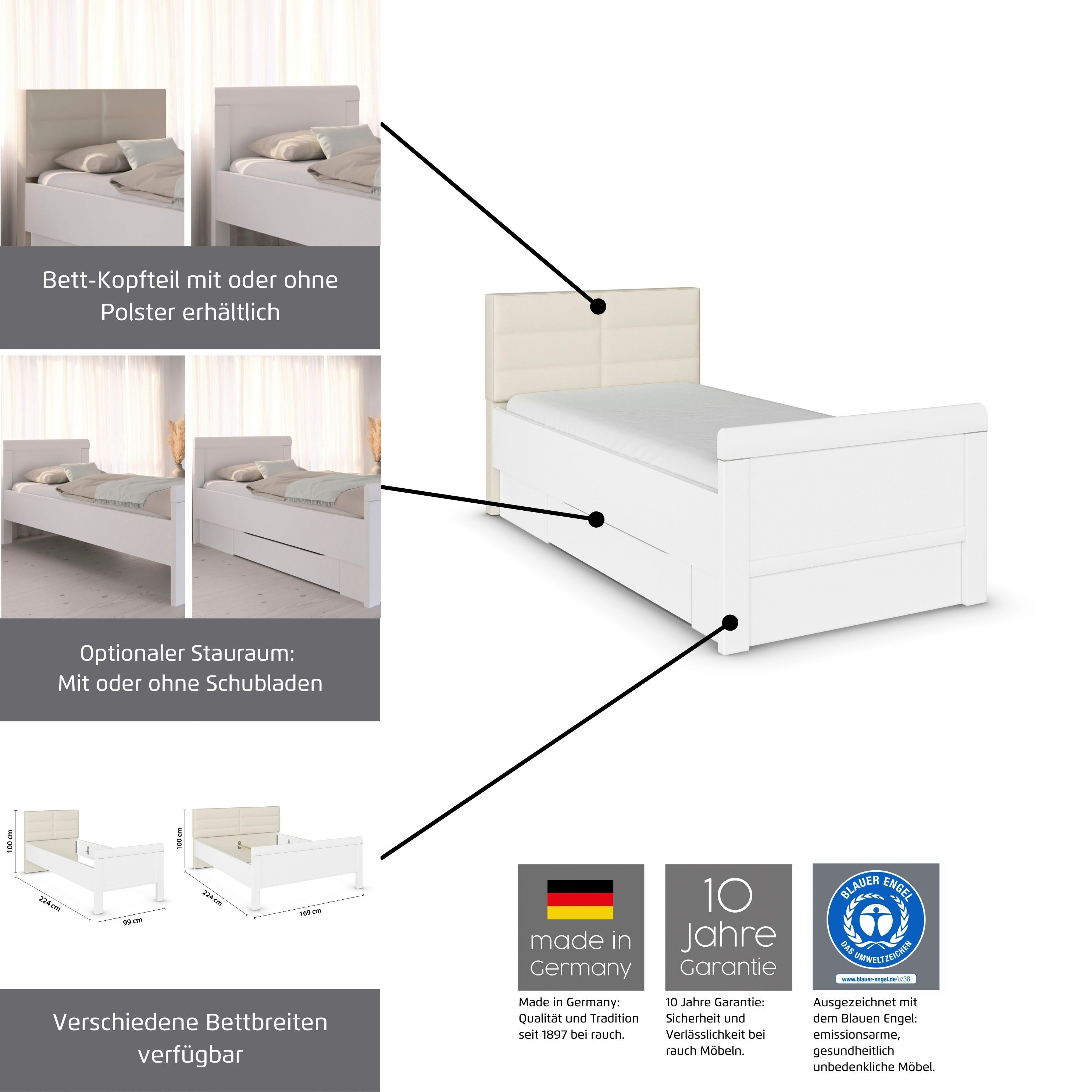 rauch Stauraumbett Bett Einzelbett Stollenbett Bettkästen EVELYN, in Komforthöhe mit Polsterkopfteil sowie Schubladen MADE IN GERMANY – Bild 5 von 5