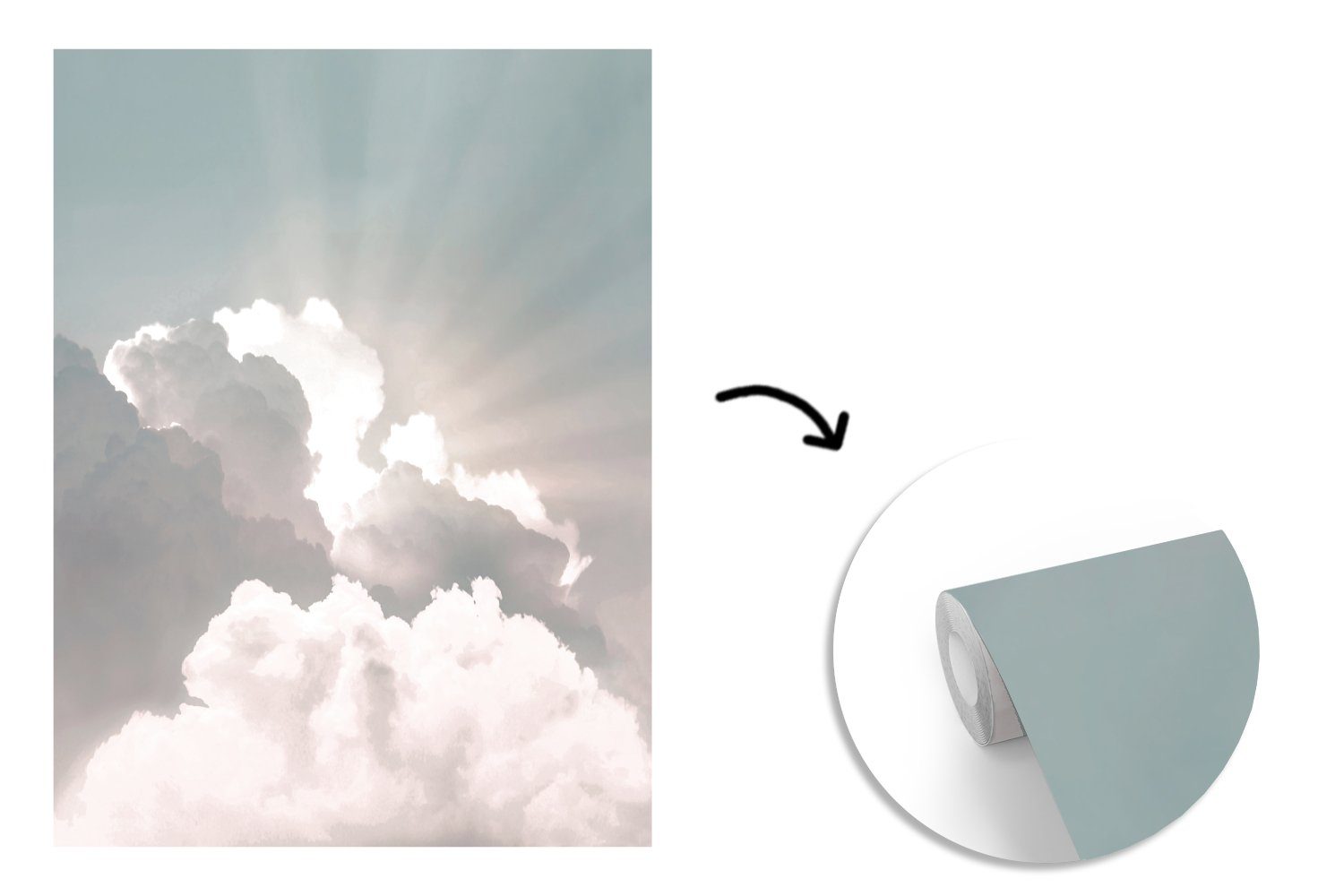 - Natur, Wolken Himmel Sonne Matt, für Wohnzimmer, Wandtapete St), Montagefertig MuchoWow Tapete Vinyl - (4 Fototapete bedruckt, -