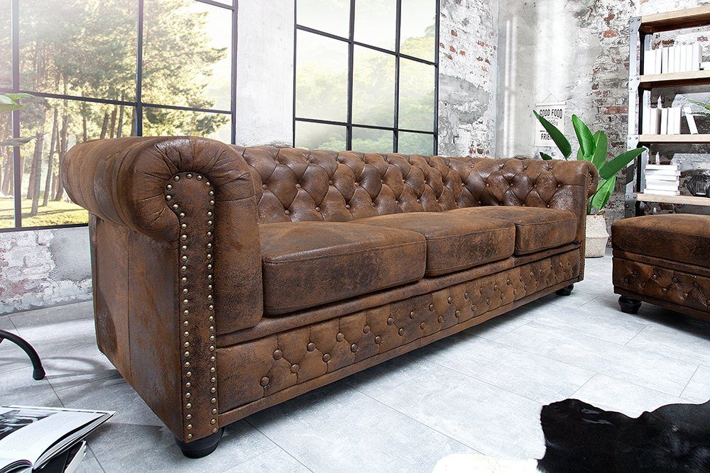 riess-ambiente 3-Sitzer CHESTERFIELD 205cm antik braun, Einzelartikel 1 Teile, Wohnzimmer · Sofa · Microfaser · Holz · Federkern