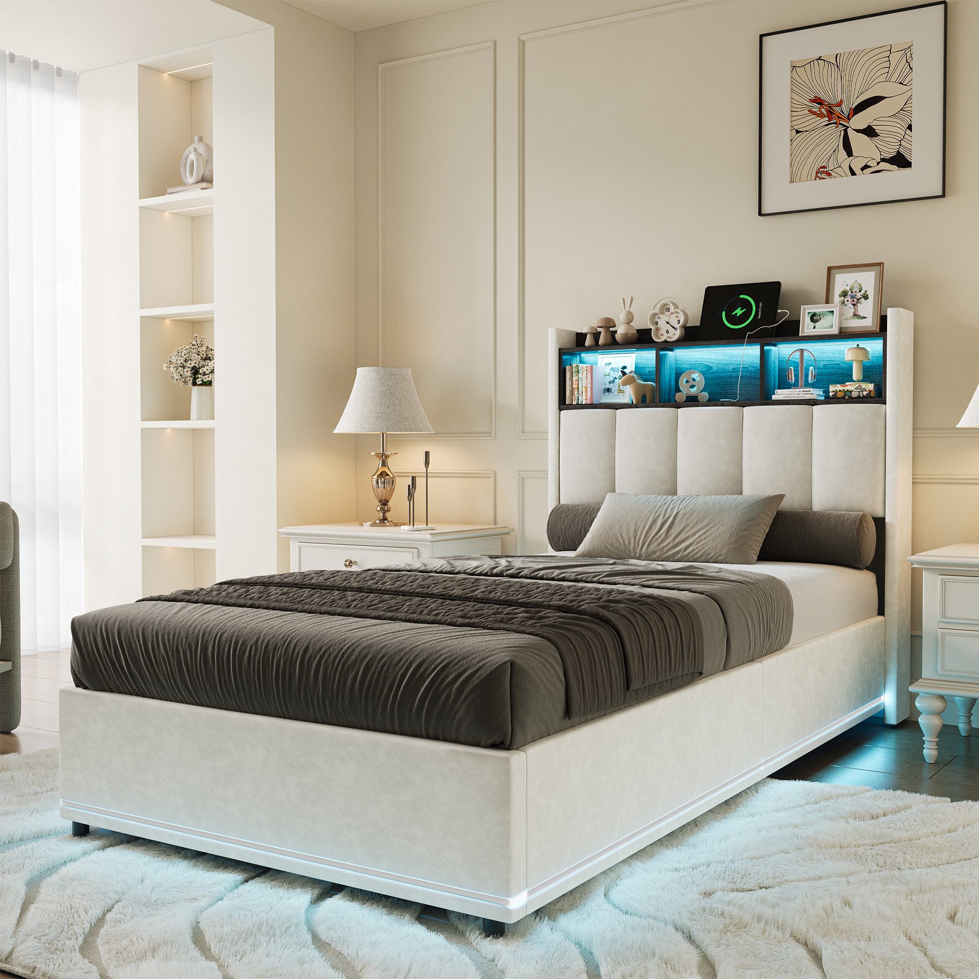 PXloue Polsterbett LED Doppelbett, Bettkasten, Ladefunktion, Samt, 90x200 c günstig online kaufen