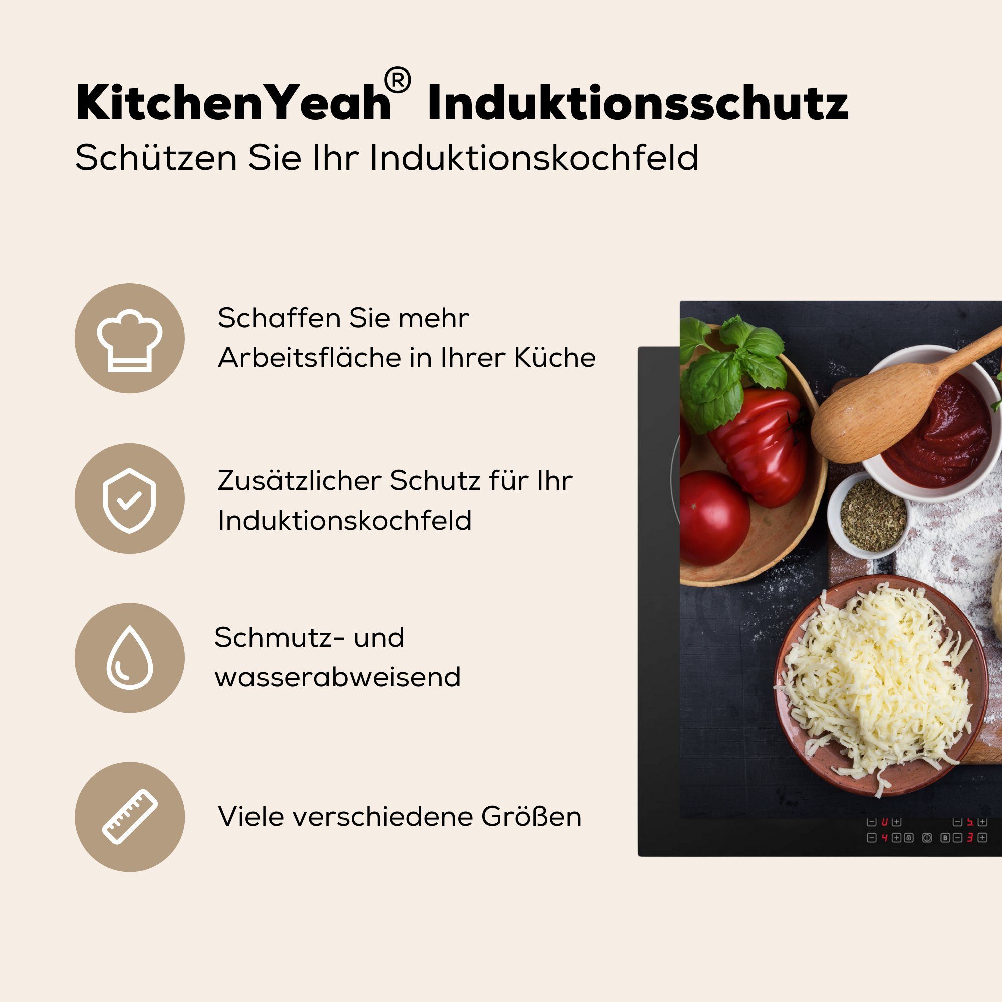 MuchoWow Herdblende-/Abdeckplatte Nudeln - Lebensmittel die (1 Induktionskochfeld cm, - Italienisch, Ceranfeldabdeckung 81x52 tlg), Vinyl, für Schutz küche