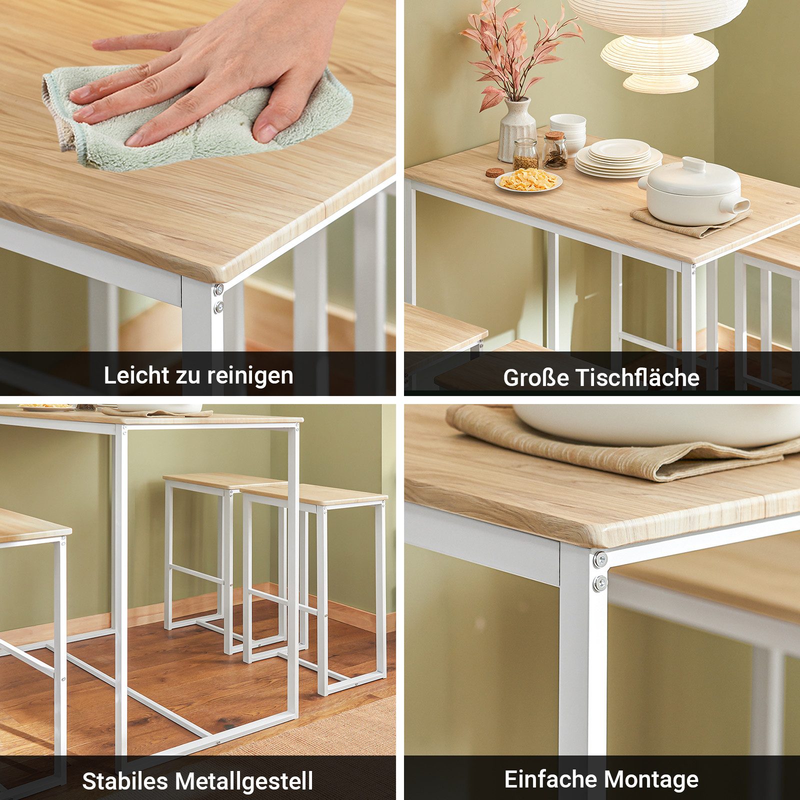 SoBuy Bartisch OGT15, 5-teilig Bartisch mit Stühlen Esstisch Stehtisch mit 4 Barhocker