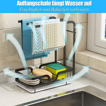zggzerg Küchenorganizer-Set Küchenspüle Organizer, Wandmontage, Handtuch abtropfgestell, Mit Ablauf Trog