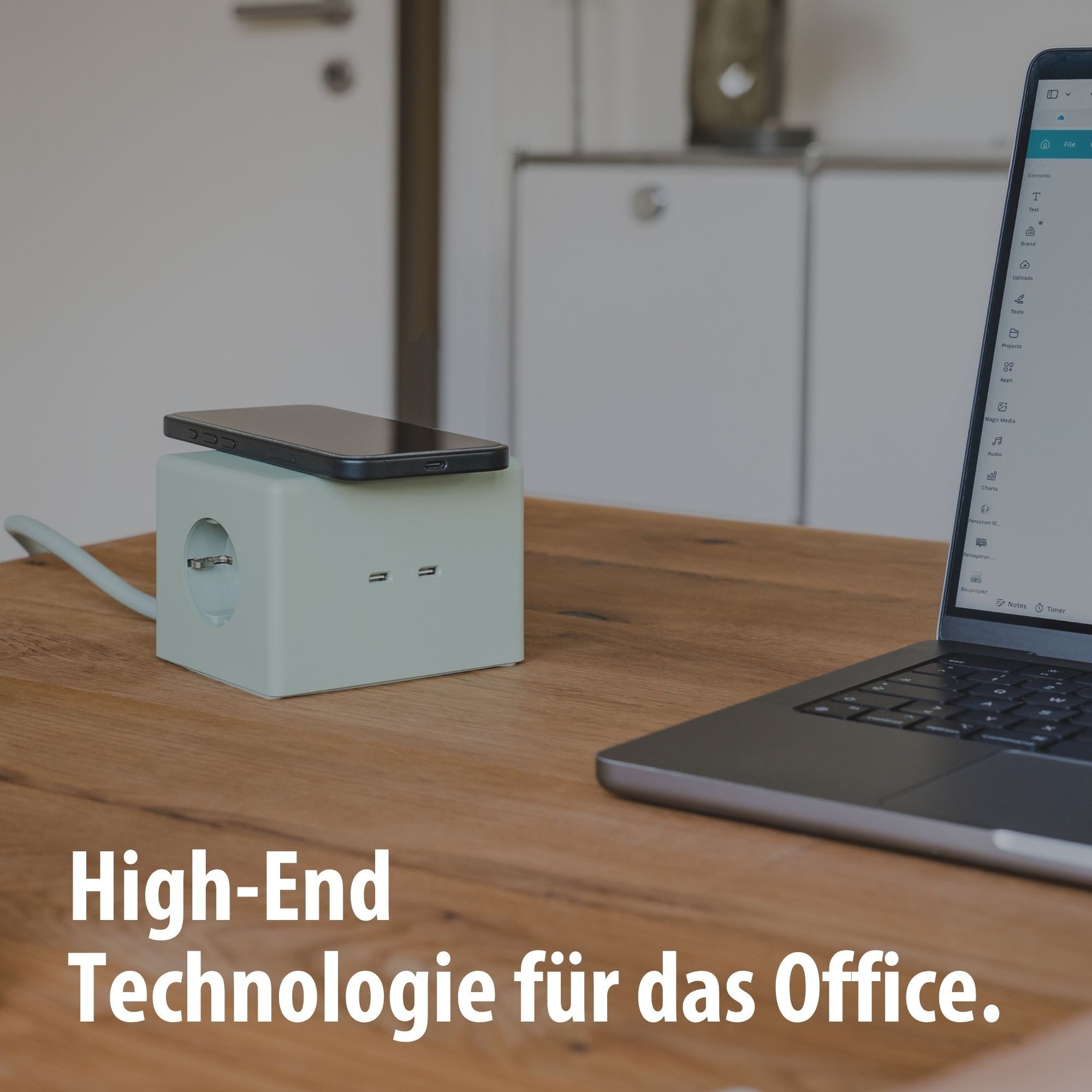 Brennenstuhl hugo! ONE 2nd Gen. Steckdosenwürfel mit USB C 20W PD, Wireless Charger Steckdosenleiste 2-fach (Kabellänge 2 m) – Bild 5 von 5