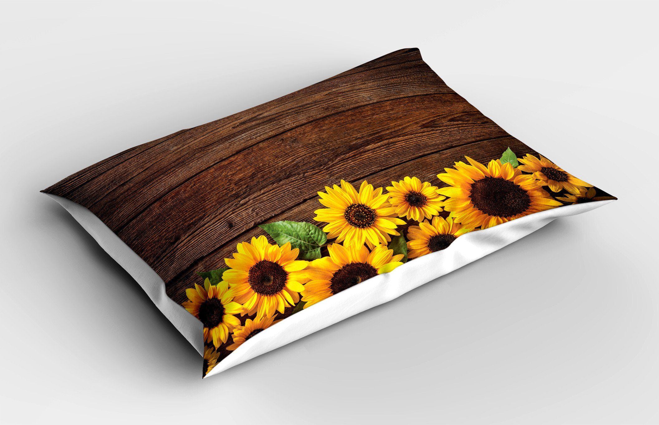 Kissenbezüge Dekorativer Standard rustikales (1 Kopfkissenbezug, Motiv Stück), Size Herbst Gedruckter Abakuhaus Holz Sunflower