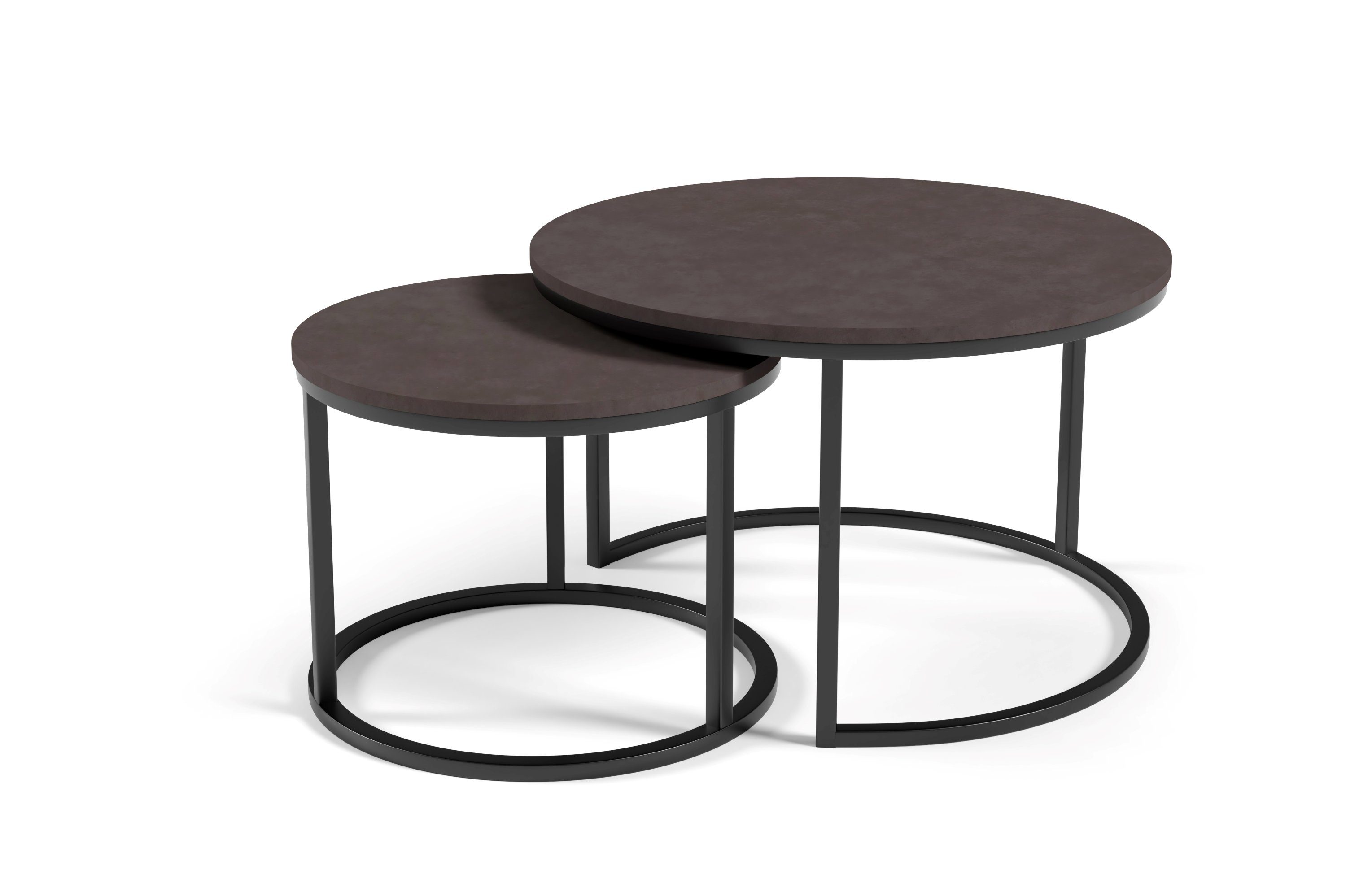 Polini Home Couchtisch Tisch hitzebeständige, 2-St), und 58cm 75cm kratzfeste dunkelgrau/schwarz Rund Tischplatte, DOKKUM Couchtisch-Set und (Set, Laminierte stoß- 2-teilig