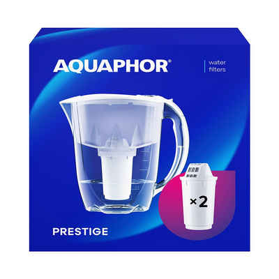 AQUAPHOR Wasserfilter Set Prestige weiß - inkl. 2x Filterkartuschen A5, 350l., Zubehör für Zubehör für Filterkartuschen AQUAPHOR A5, A5H hartes Wasser & A5 Magnesium, Reduziert Kalk, Chlor & weiteren Stoffen. BPA frei