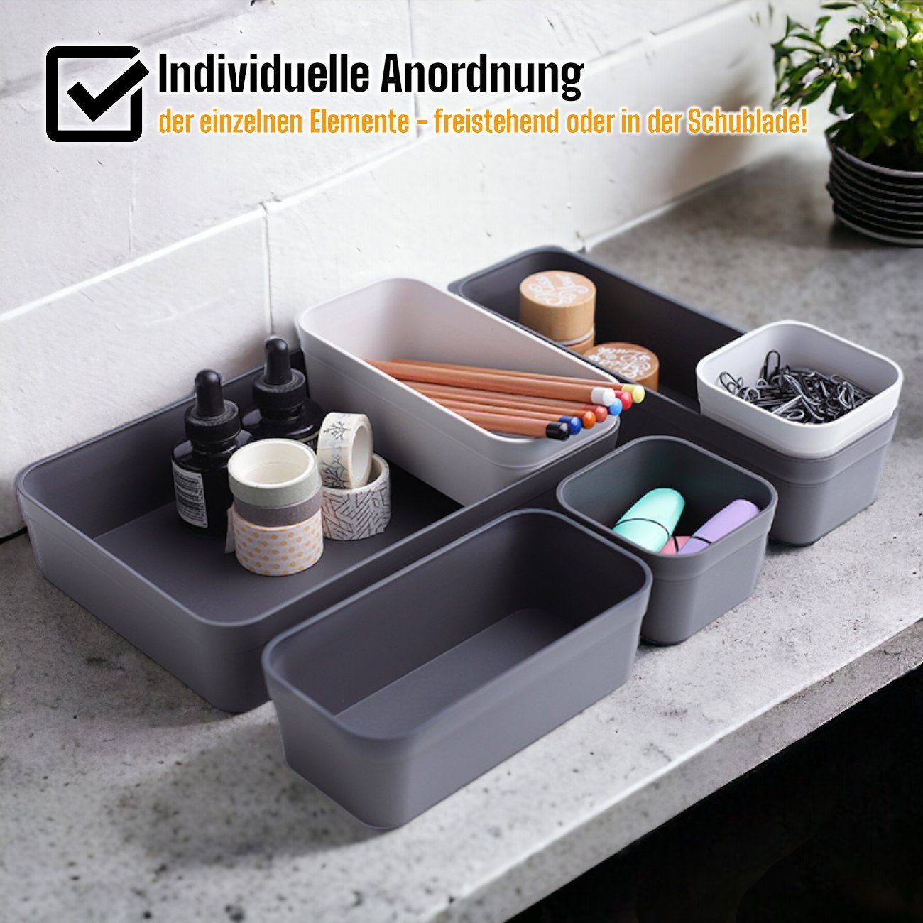 Engelland Schubladeneinsatz Schubladen-Organizer (Vorteils-Set, 6 St., individuelle Anordnung, passend für alle gängigen Schubladen), BPA-frei, spülmaschinengee – Bild 5 von 5