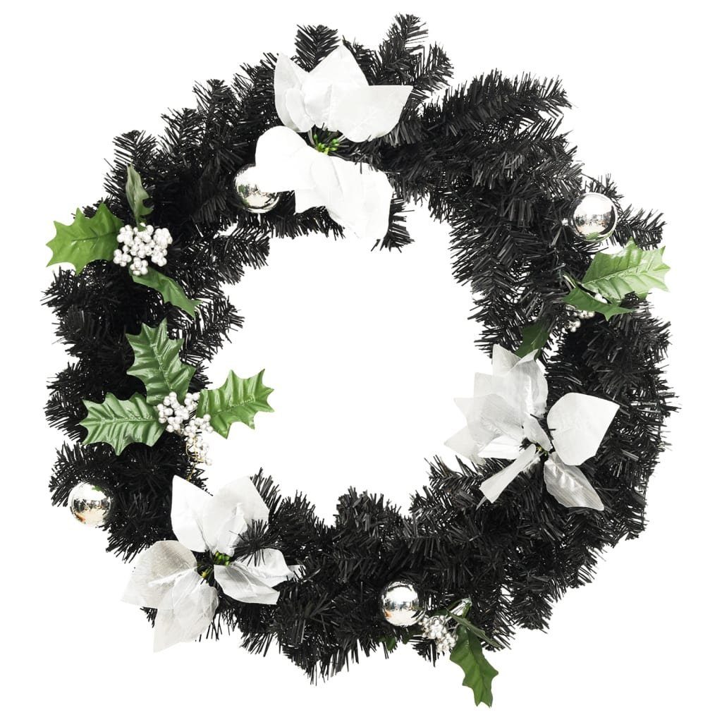 vidaXL Dekolicht NA Weihnachtskranz mit LED Schwarz 60 cm PVC Außenbereich