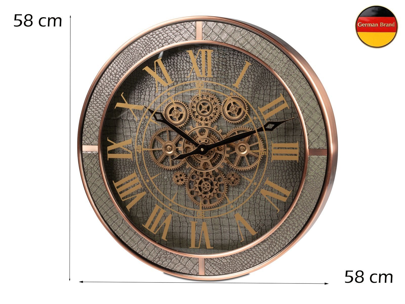 formano Wanduhr Vintage 58 x 58cm Uhr mit goldenen Zahnrädern römischen Ziffern Metall (Sichtbar bewegliche Zahnräder)