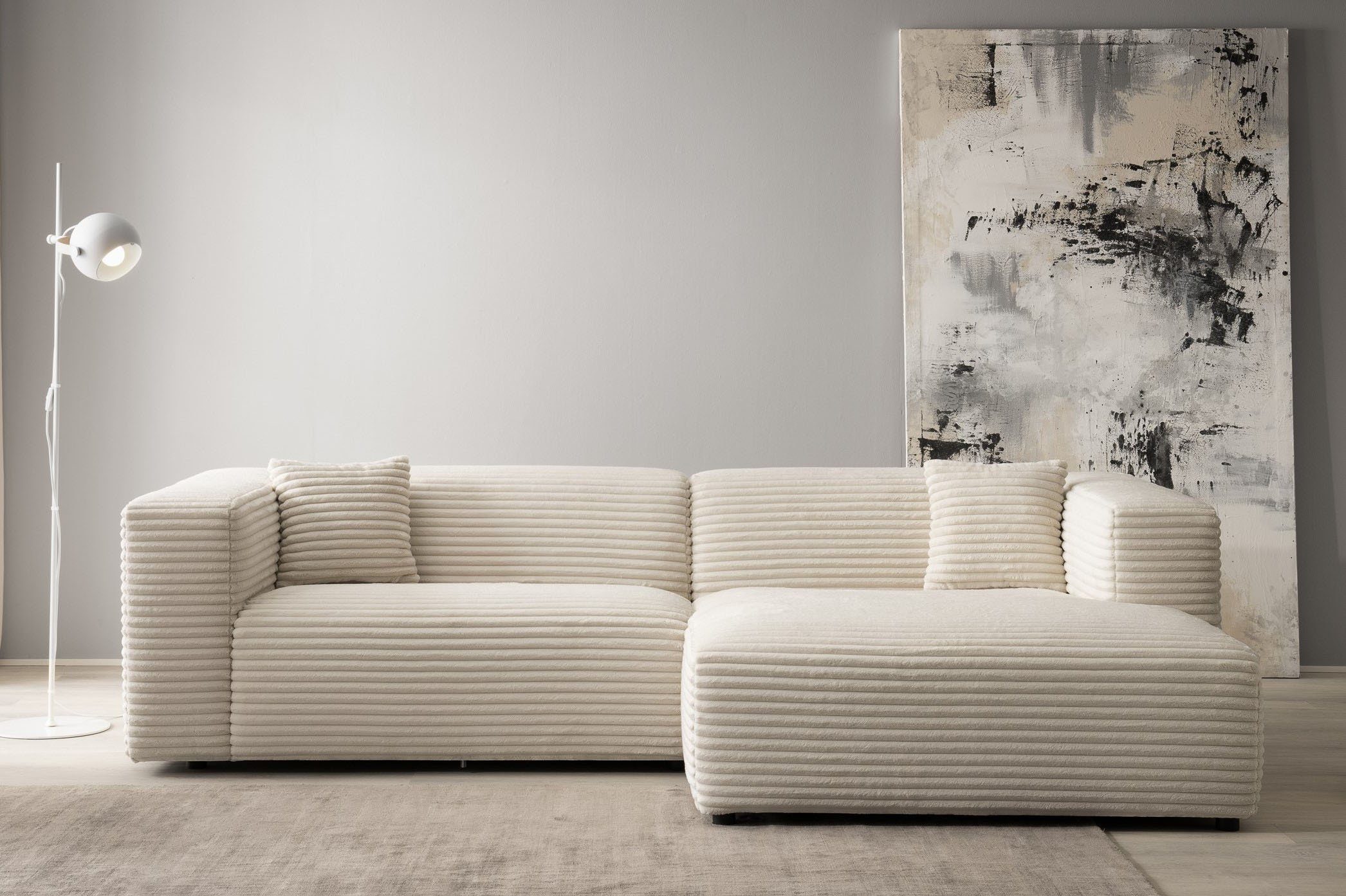 Ecksofa BAKELS, L-Form in Cord oder Boucle-Stoff, moderne Couch