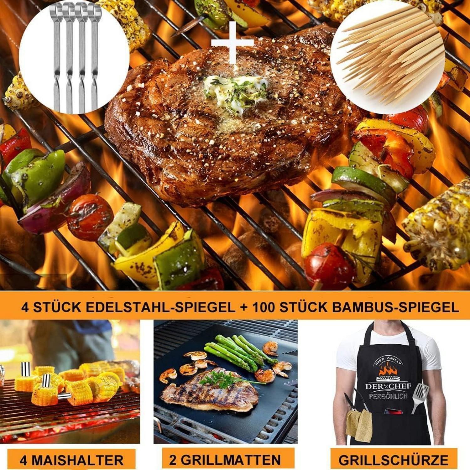 LuxusKollektion Grillbesteck-Set Grillbesteck Set Edelstahl BBQ Zubehör 21-teilig mit – Bild 2 von 5