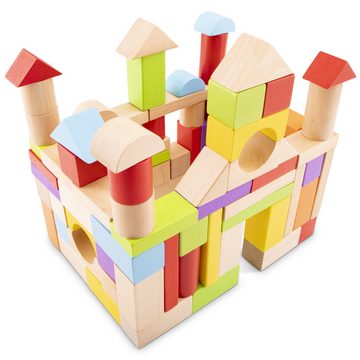 New Classic Toys® Spielwerkbank Holzbausteine bunt 100 Stück aus Holz Kinderspielzeug Holzspielzeug