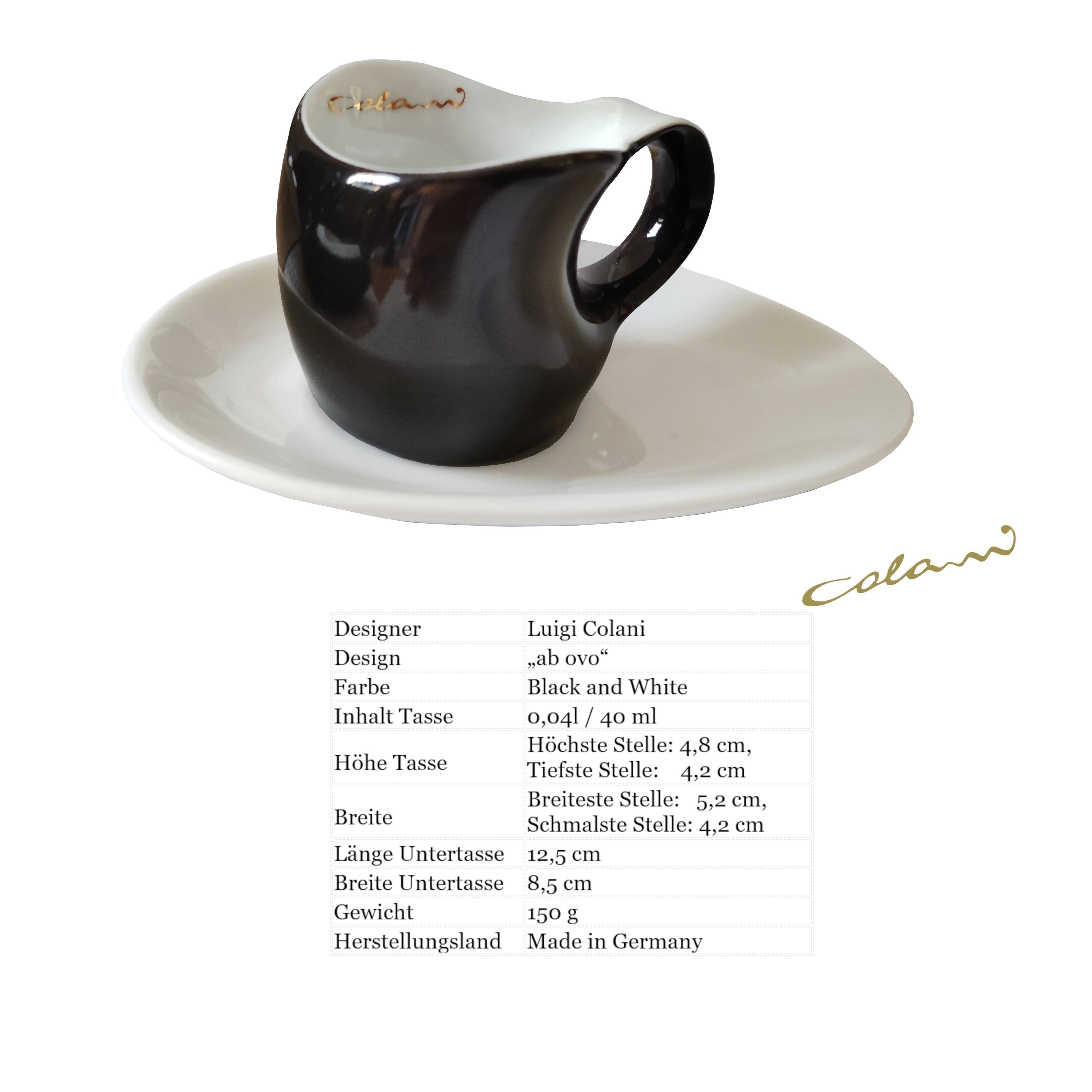 Colani Espressotasse Espressissimo Tasse mit Untertasse Espresso Mokka 0,04l, 2-tlg., Porzellan, Colani Schriftzug