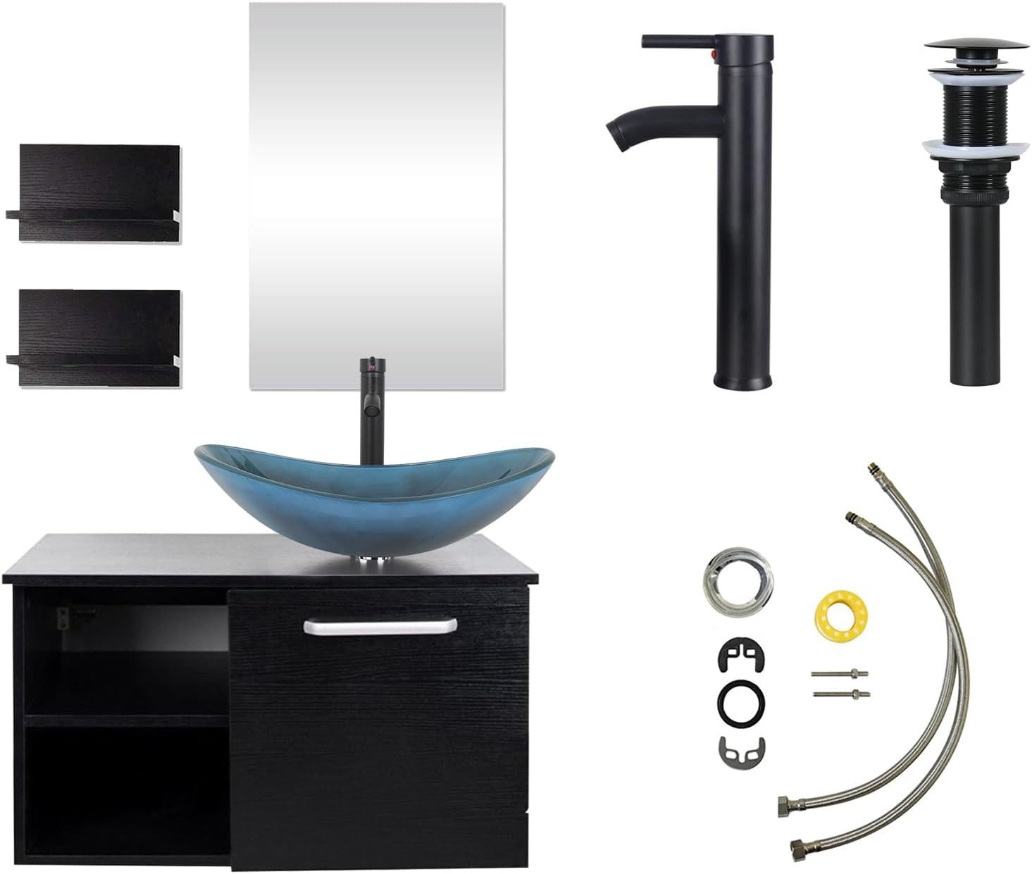 Puluomis Badezimmer-Set mit Spiegel, Badezimmerschrank mit 2 Regale ohne/mi günstig online kaufen