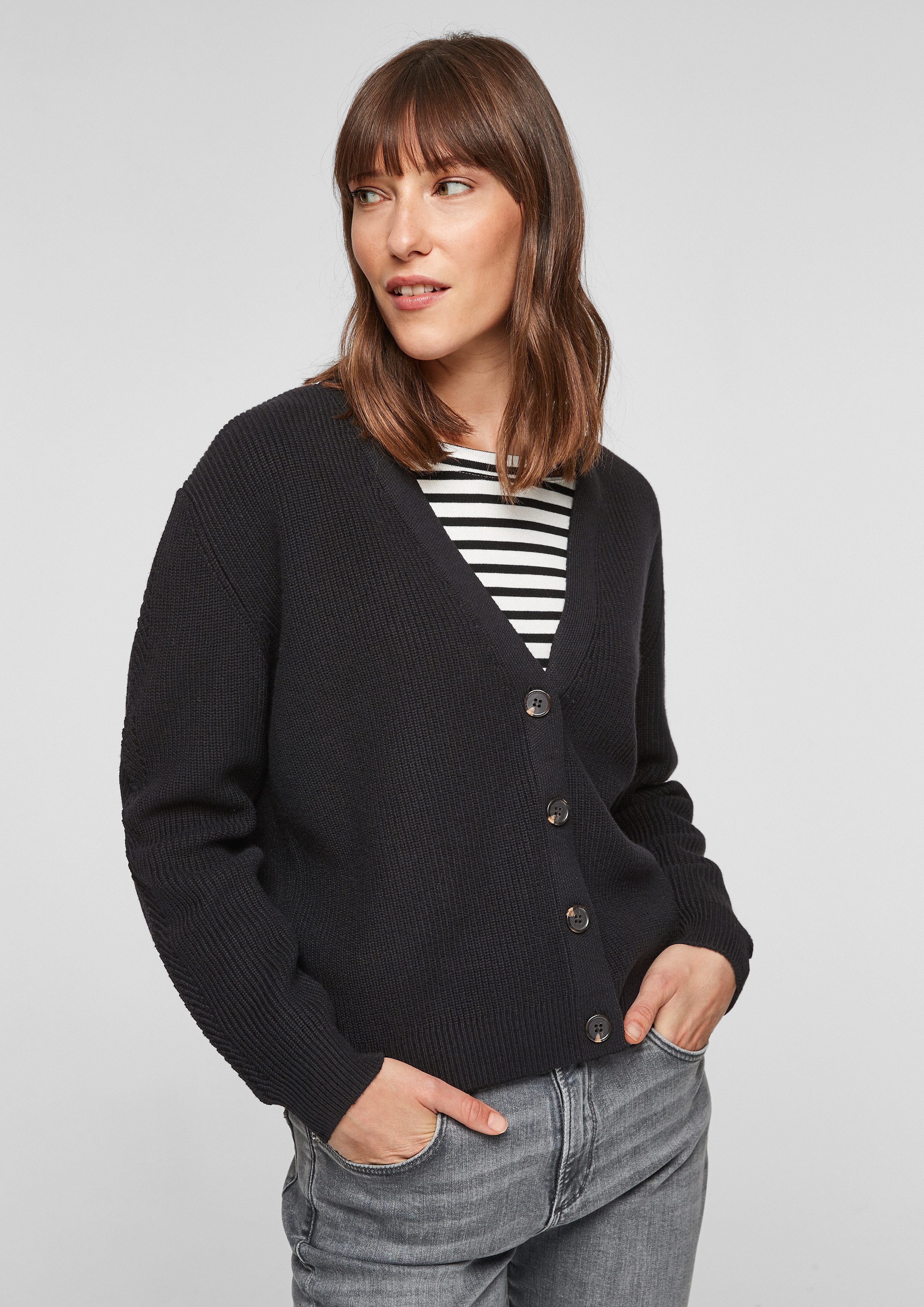 s.Oliver Strickjacke Cardigan Baumwollmix aus black