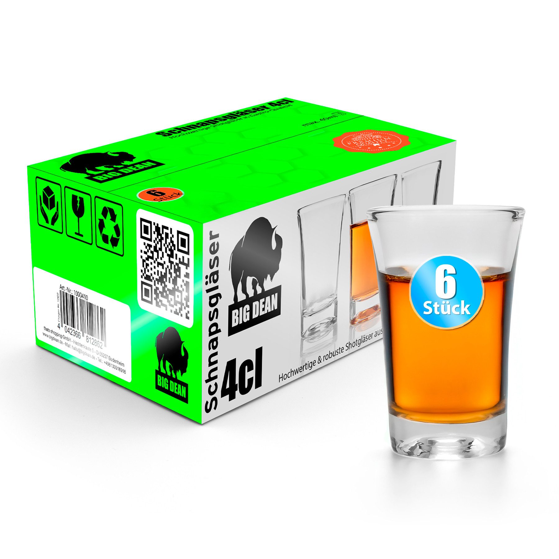BigDean Schnapsglas 4cl in Geschenkbox – hochwertige Shotgläser lebensmittelecht, 6-tlg., Glas, Robustes Glas, Langlebige Qualität, Elegante Form, Vielseitig