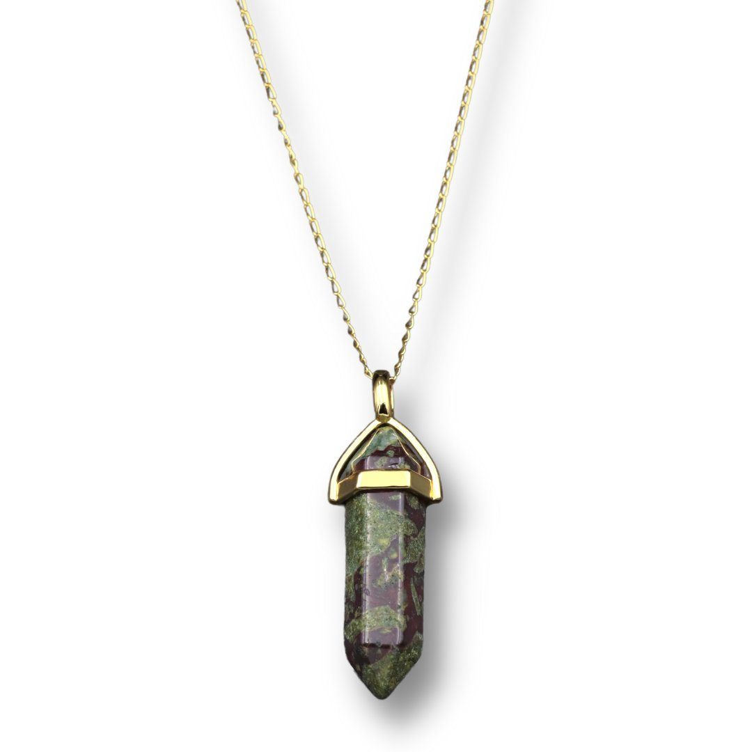LAVISA Kette Kristall Edelstein Drachenblut mit Halskette Naturstein gold Obelisk Jaspis Anhänger
