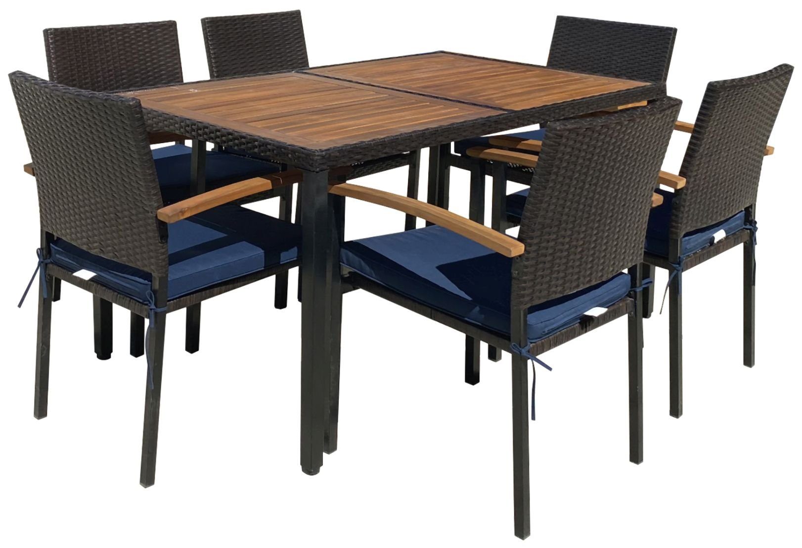 Garden Pleasure Gartentisch-Set BILBAO Gartenlounge-Set 7-teilig Tischgruppe in blau, inkl. (7-tlg) Sitzkissen