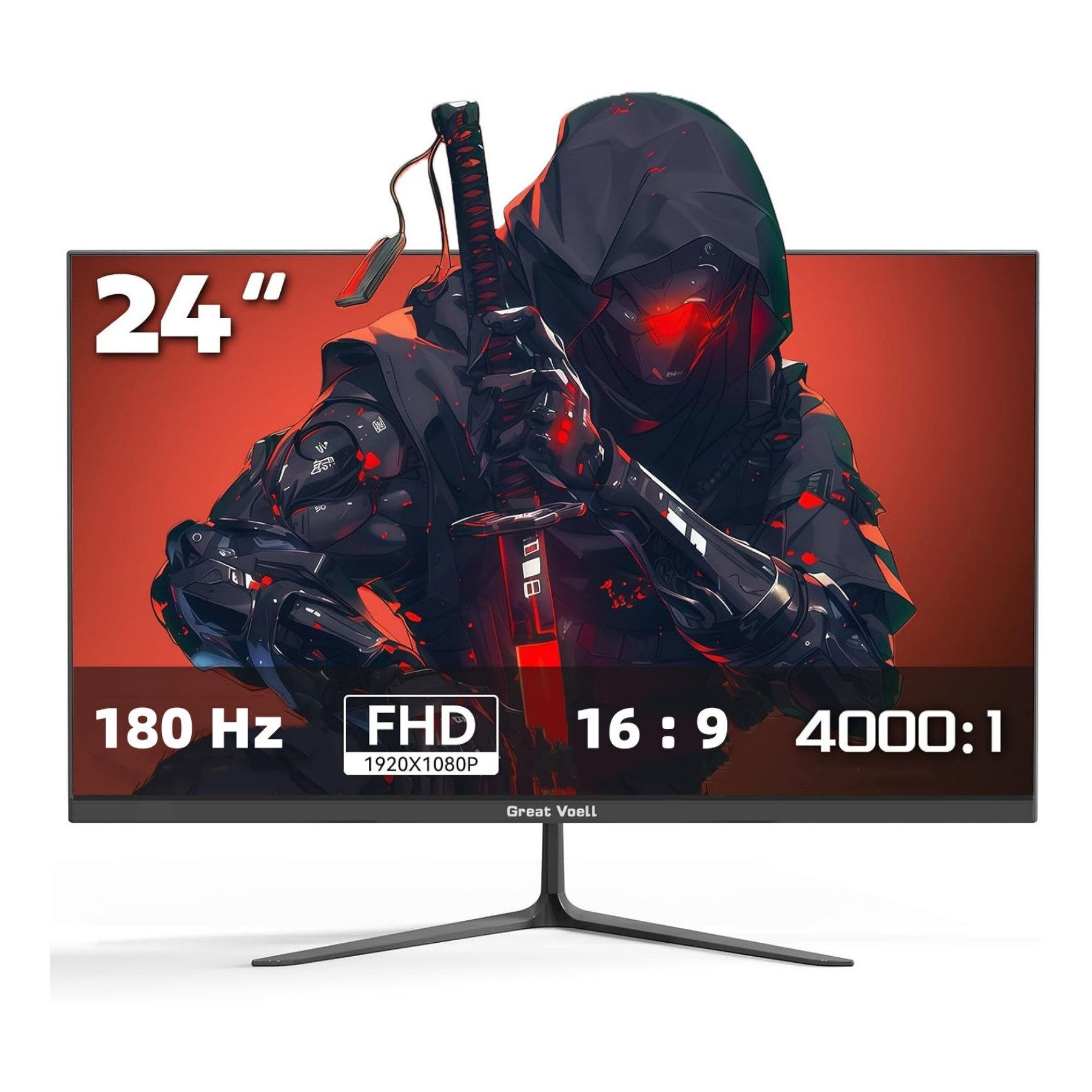 Greatvoell Z240B16 180Hz, LED Monitor, 16:9 FHD, 99% sRGB, 75x75mm VESA Gaming-Monitor (61 cm/24 ", 1920 x 1080 px, FHD, 1 ms Reaktionszeit, 180 Hz, VA LED, 4000:1, HDMIx1, DisplayPortx1, VA LED, Gaming/Home Office)