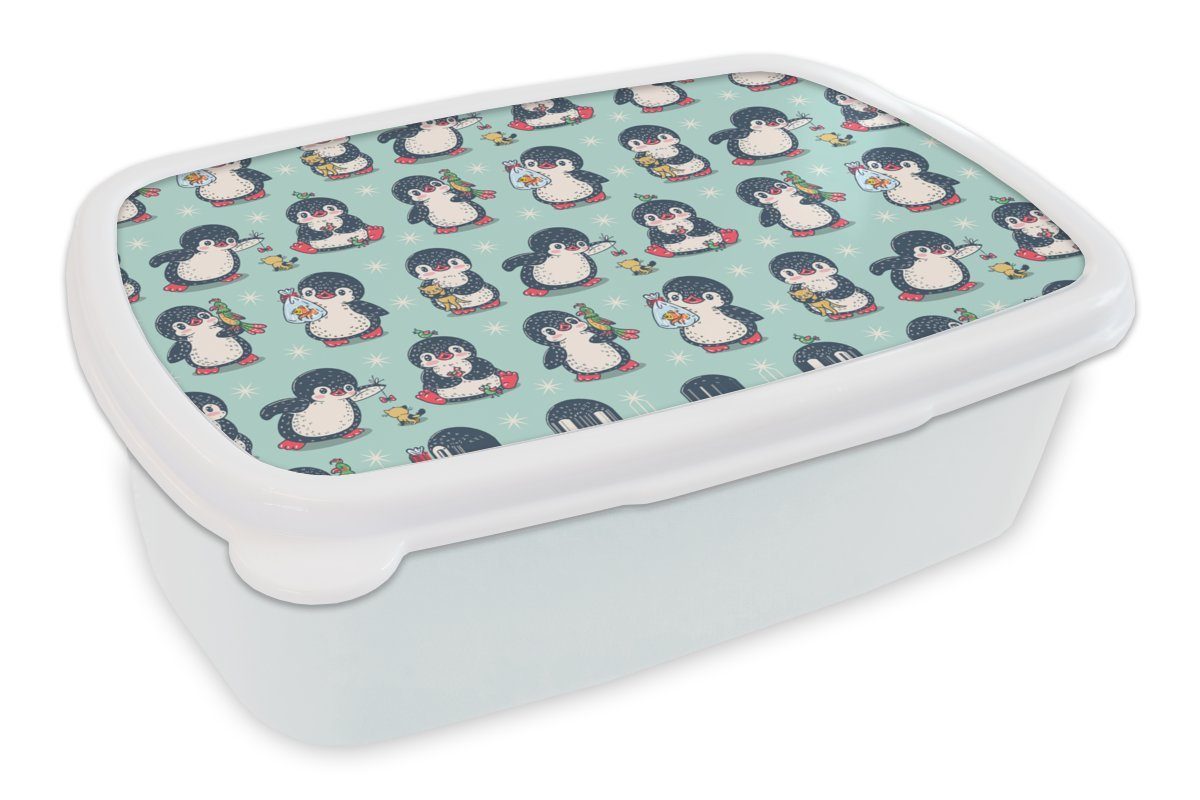 MuchoWow Lunchbox Tiere Pinguin, Kinder Mädchen Muster für Brotdose, und (2-tlg), und - weiß Brotbox Kunststoff, Erwachsene, - Jungs für