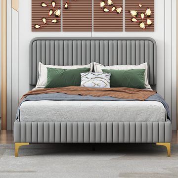 REDOM Polsterbett mit Lattenrost, mit Metallbeinen, höhenverstellbares Kopfteil (Doppelbett, Kunstleder 140 x 200 cm)