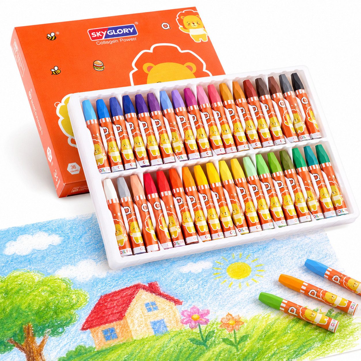 Luckice Malkreide Bunte Ölkreiden Set mischbar für Kindergarten Schule Hobbykünstler, (Set, 36-tlg., 36 Farben · sechseckige Stiftform · stabiler Griff · leuchtende), gleichmäßiger Farbauftrag · gute Haftung · mischbar