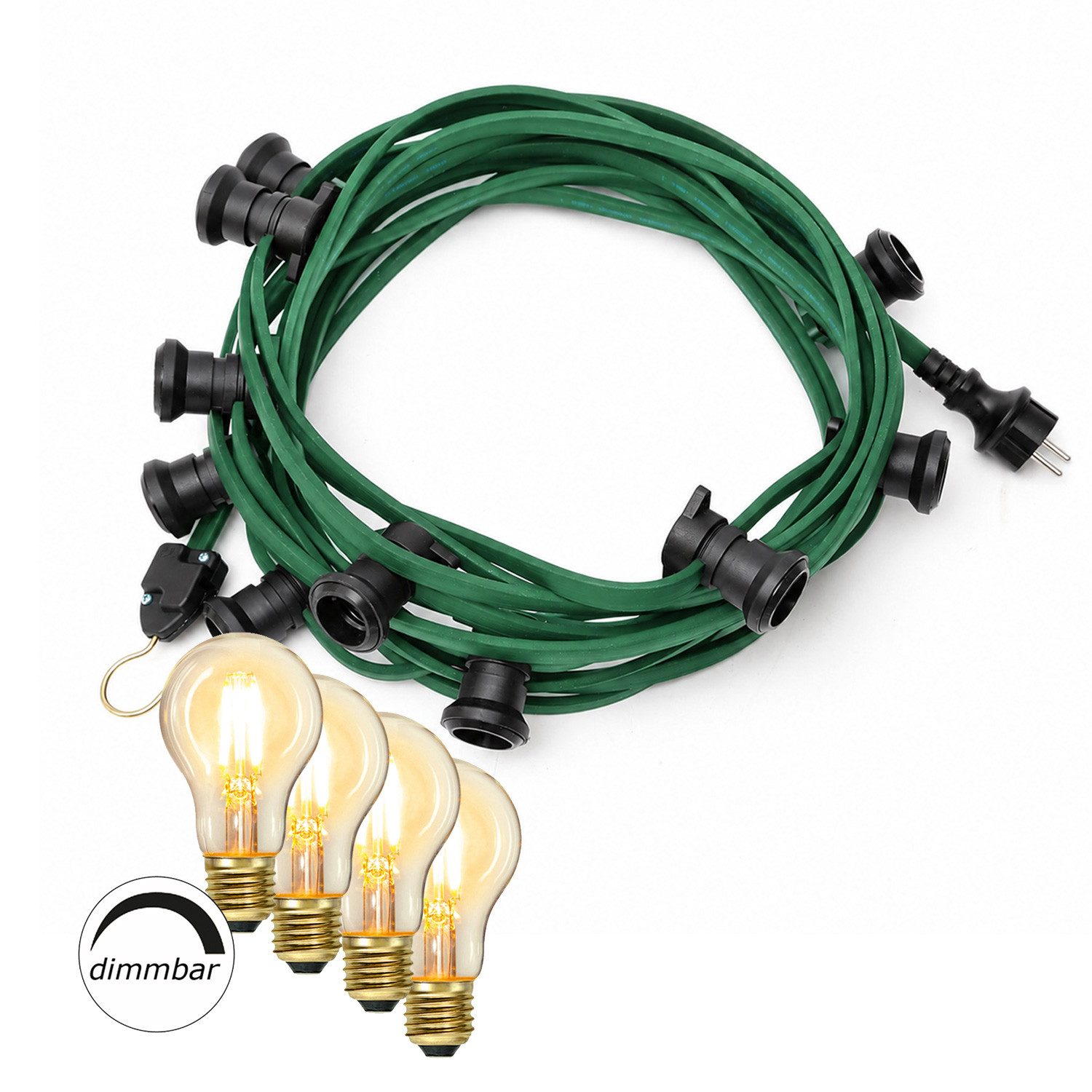 SPICELITE LED-Lichterkette Illu Party Garten Außenlichterkette 10m grün 10x LED Glühbirne dimmbar, 10-flammig