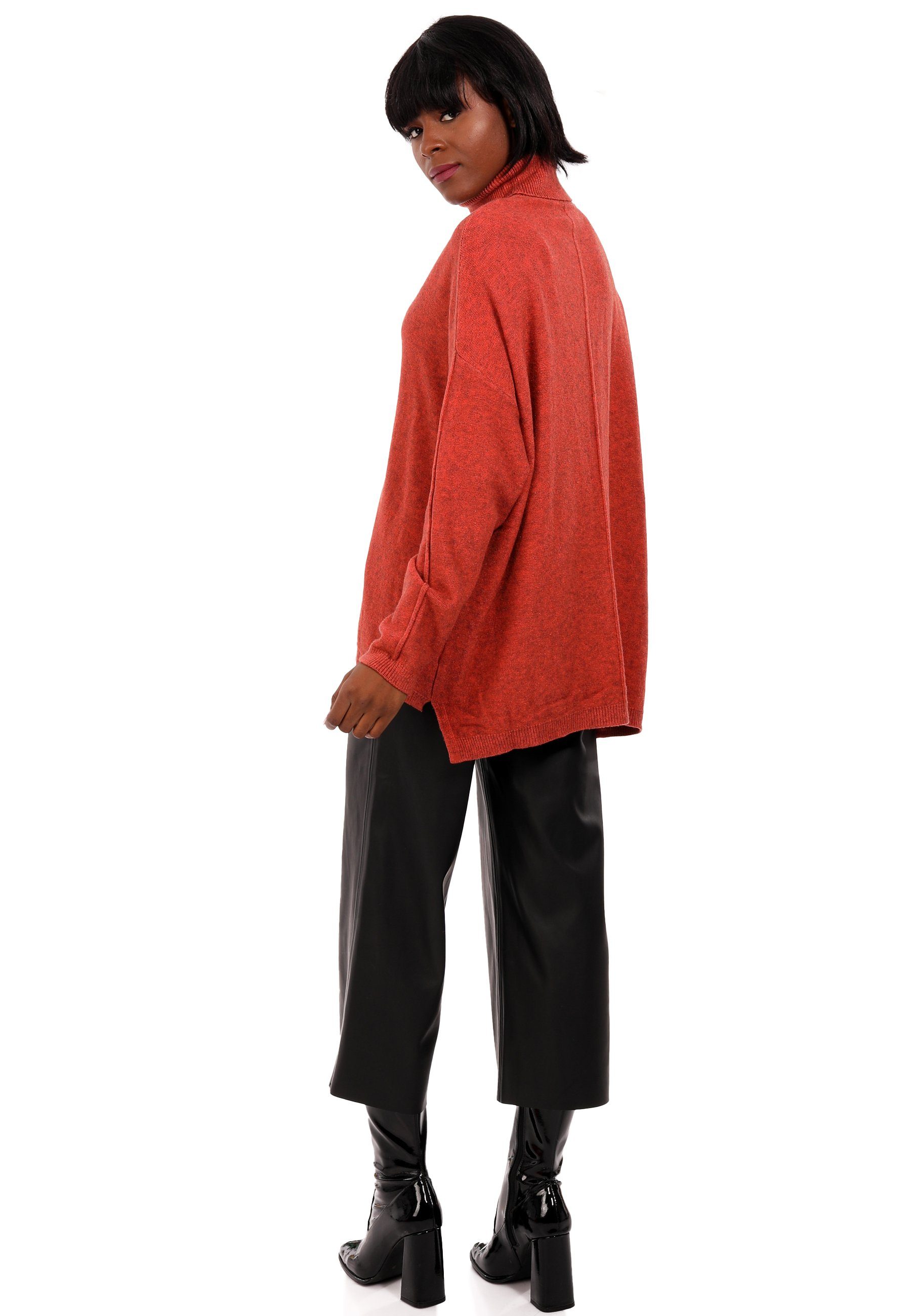 aus Optik Size Fashion YC Style Rollkragenpullover Oversized One koralle Feinstrick & in (1-tlg) Pullover melierter