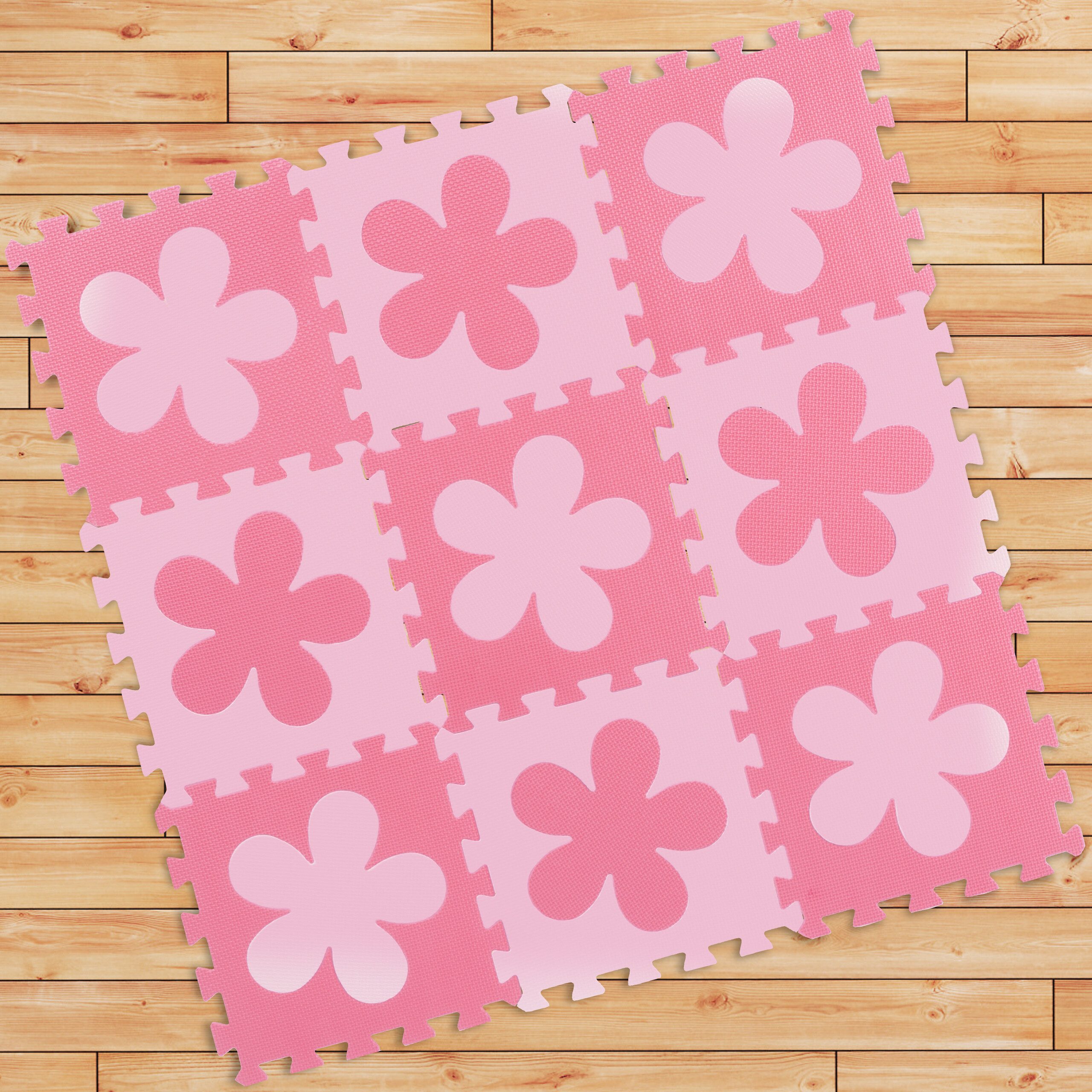relaxdays Puzzlematte Blumenmust, Rosa-Pink günstig online kaufen