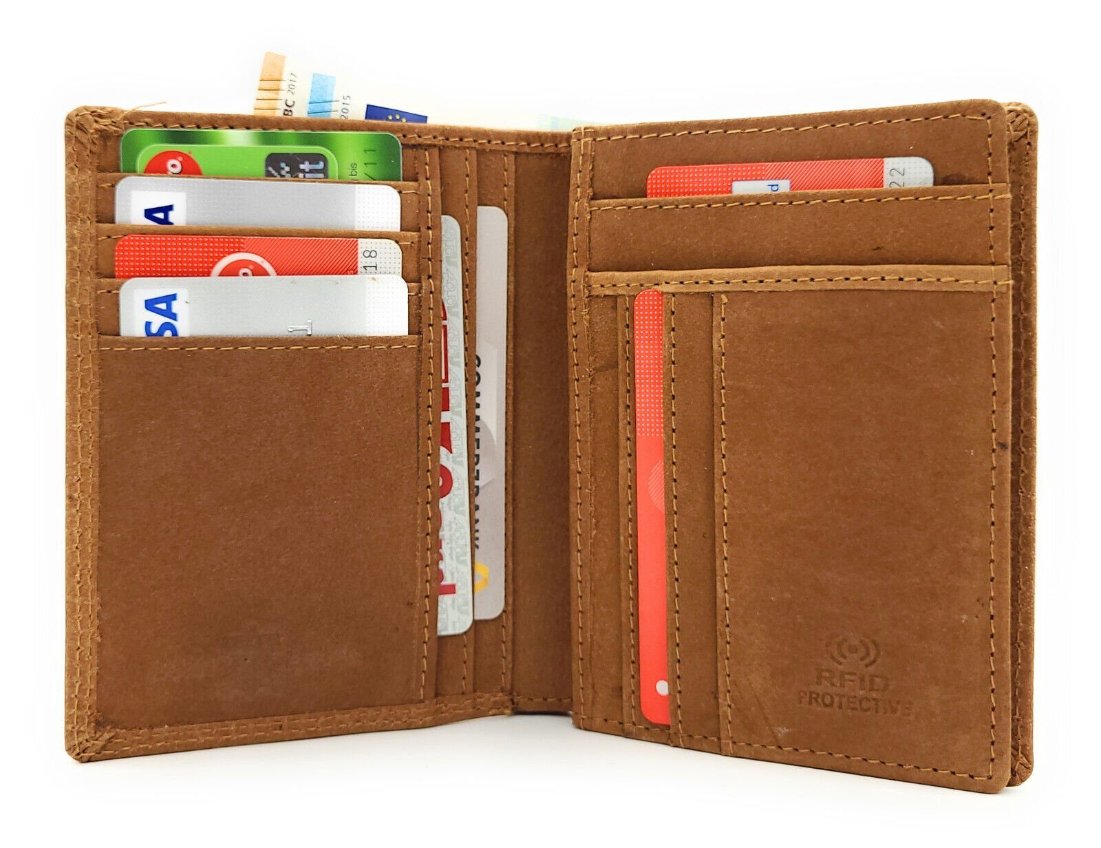 Lemasi Geldbörse echt Leder Portemonnaie mit RFID Schutz, extra flaches Design
