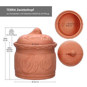 MamboCat Vorratsglas Terra Zwiebeltopf mit Deckel Ø 17,8cm aus Terrakotta Aufbewahrungsbox, Ton