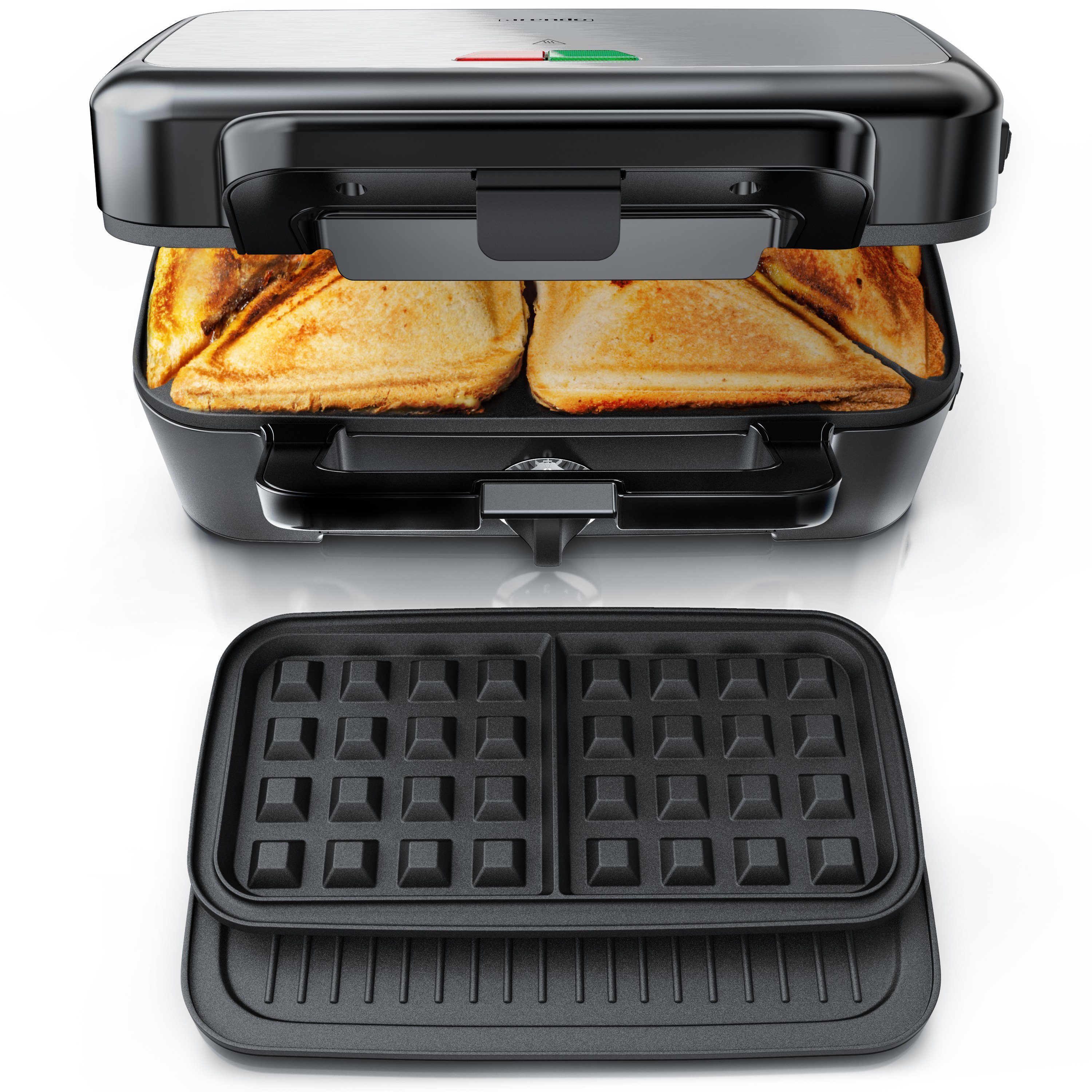 Arendo 3-in-1-Sandwichmaker, Sandwichmaker, Waffeleisen & Kontaktgrill mit  abnehmbaren Platten