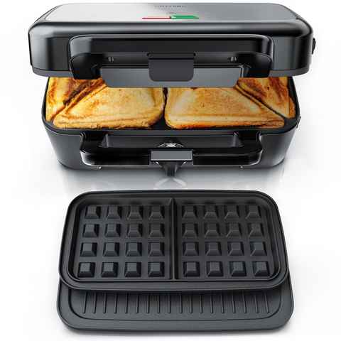 Arendo 3-in-1-Sandwichmaker, Waffeleisen & Kontaktgrill, Antihaftbeschichtete abnehmbare Platten