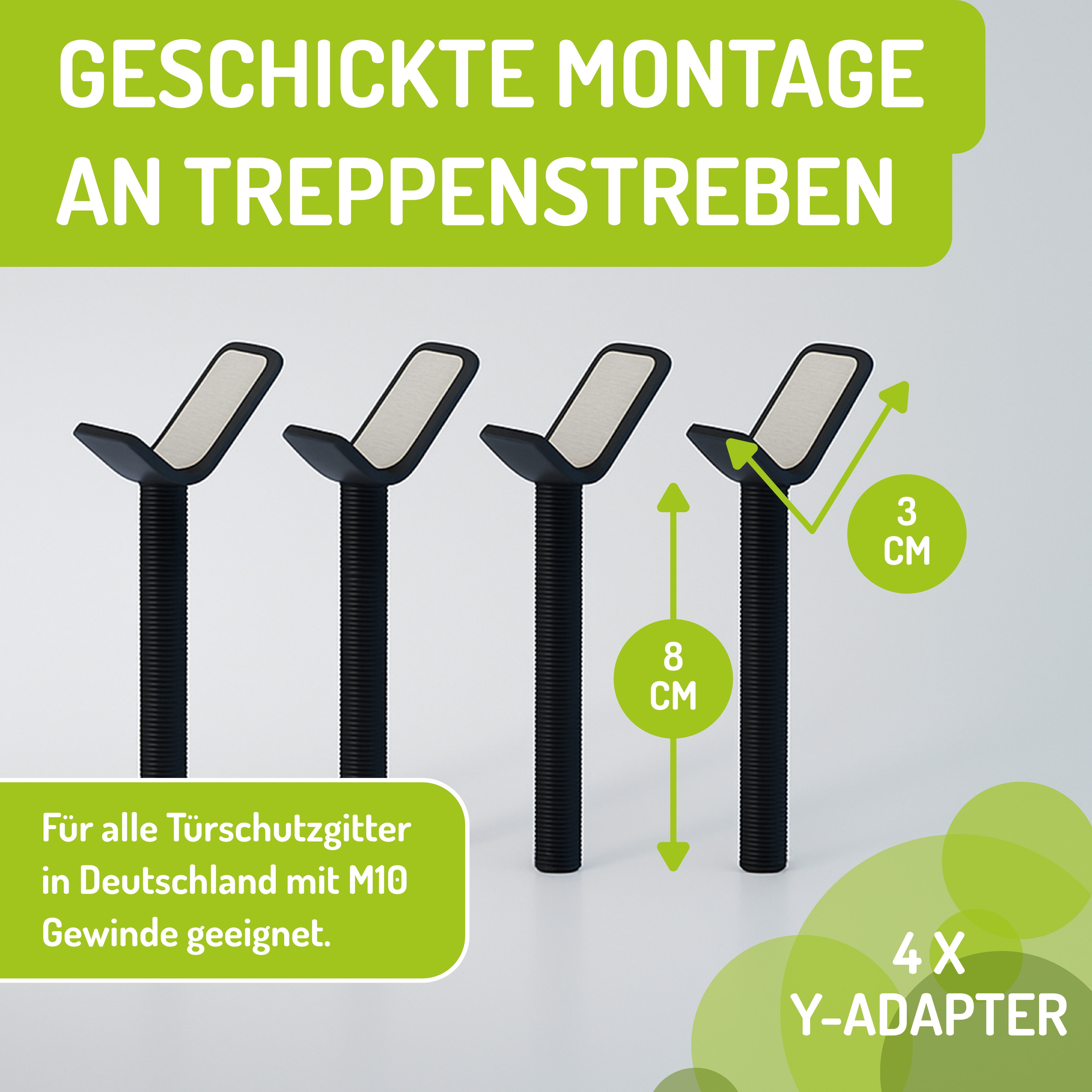 BOMI Türschutzgitter Y-Adapter zur Montage von Babygitter an Treppen (2 St), Befestigung der Treppe - Ohne Bohren - Rutschfest