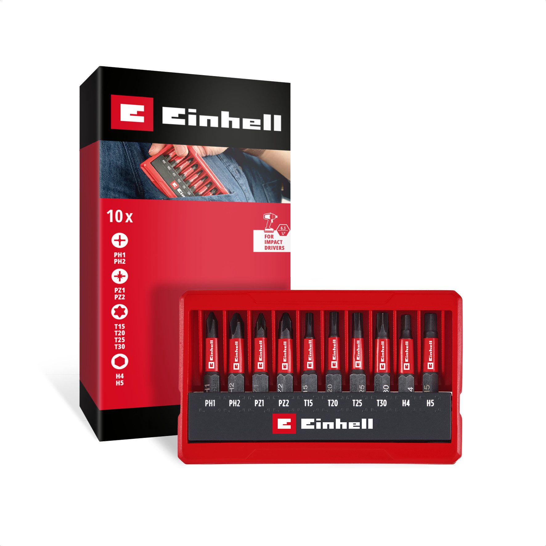 Einhell Bit-Set, 10-St., Original Einhell Impact-Bit-Set 10-tlg. (50-mm-Bits PH/PZ/T/H, S2-Stah