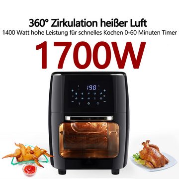 HT Heißluftfritteuse Heißluftfritteuse mit aktualisierter Rapid Air Technologie, 1700,00 W, 55% Energieeinsparung, 12 in 1 Heissluftfritteuse, 30 Rezeptbuch