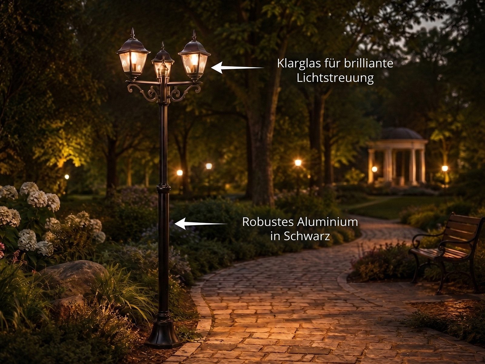 TRIO Leuchten LED Gartenleuchte Straßenlaterne 3-flammig, Höhe 200cm, LED wechselbar, Warmweiß, Mastleuchte zur Garten-Wegbeleuchtung, Gartenlaterne Gartenbeleuchtung