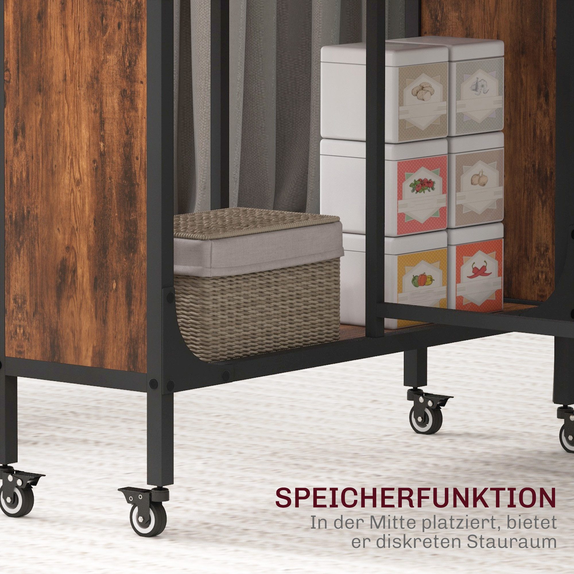 HOMCOM Klapptisch Mobiler Esszimmertisch mit offenem Regal, Holzoptik, für kleine Räume (Küchentisch, 1-St., Esstisch), für Wohnzimmer, Braun – Bild 5 von 5