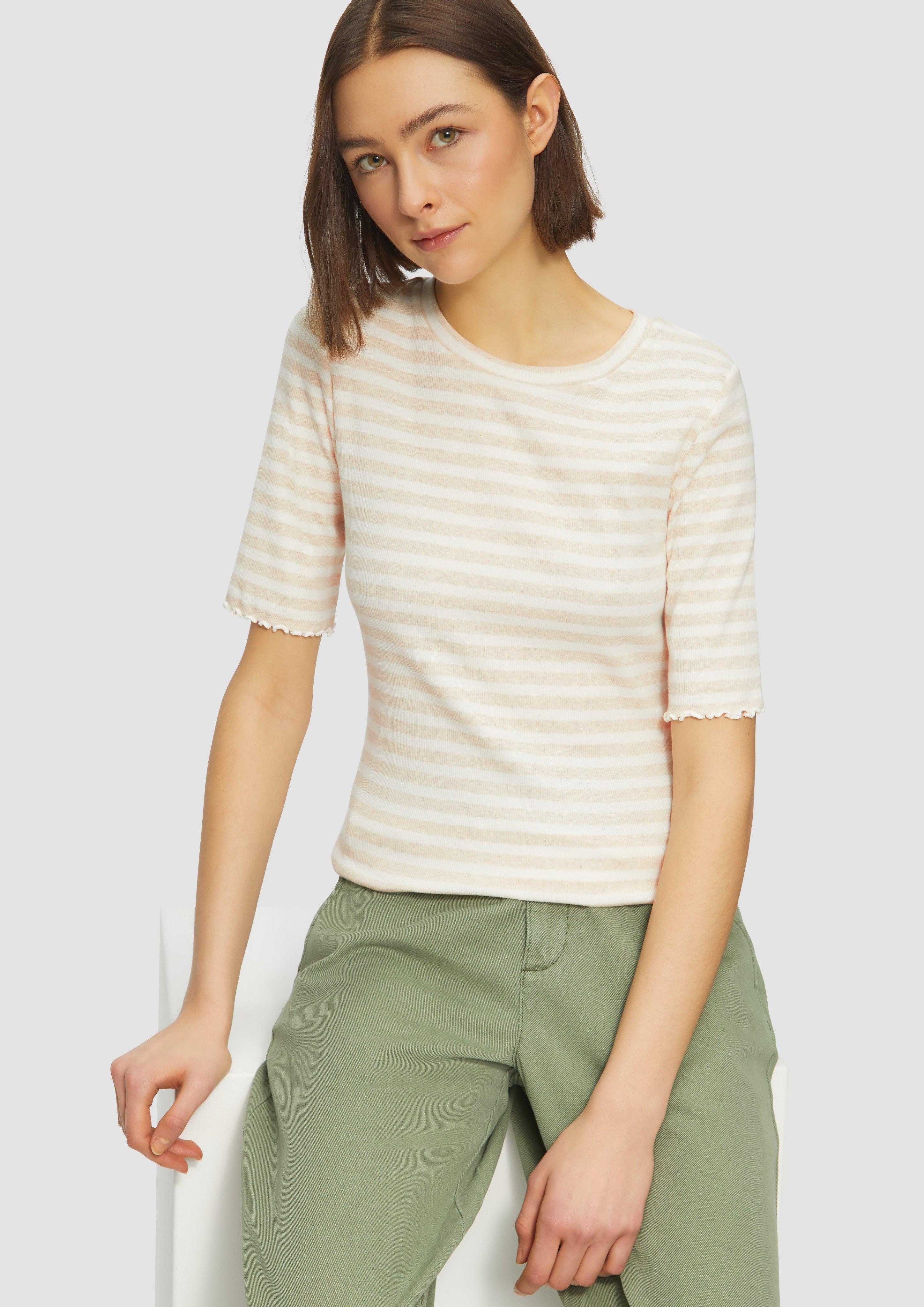 s.Oliver Kurzarmshirt Geripptes T-Shirt mit Ziersaum günstig online kaufen