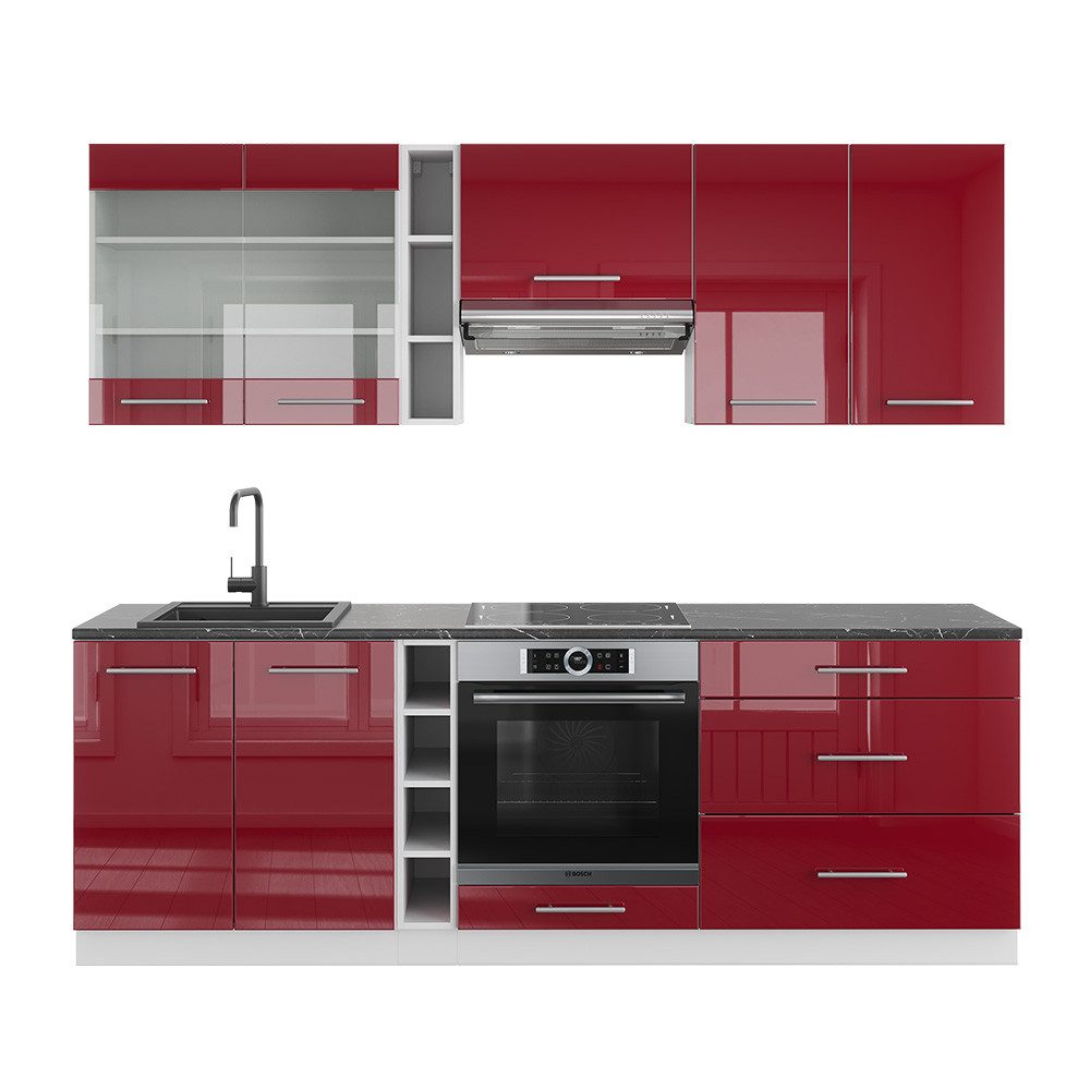 Vicco R-Line Singleküche Weiß Hochglanz/Anthrazit 140 cm AP Marmor günstig online kaufen